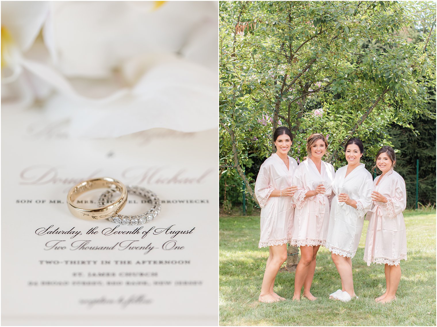 bride and bridesmaids hold champagne glasses