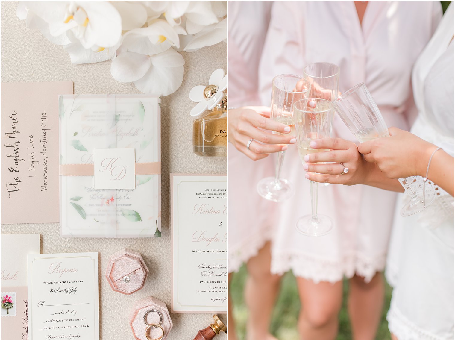 bridesmaids toast champagne with bride during NJ wedding day prep