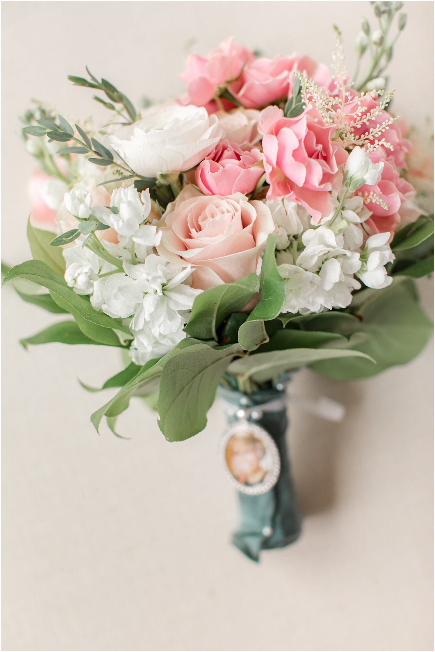 bride's summer bouquet with pink and white flowers