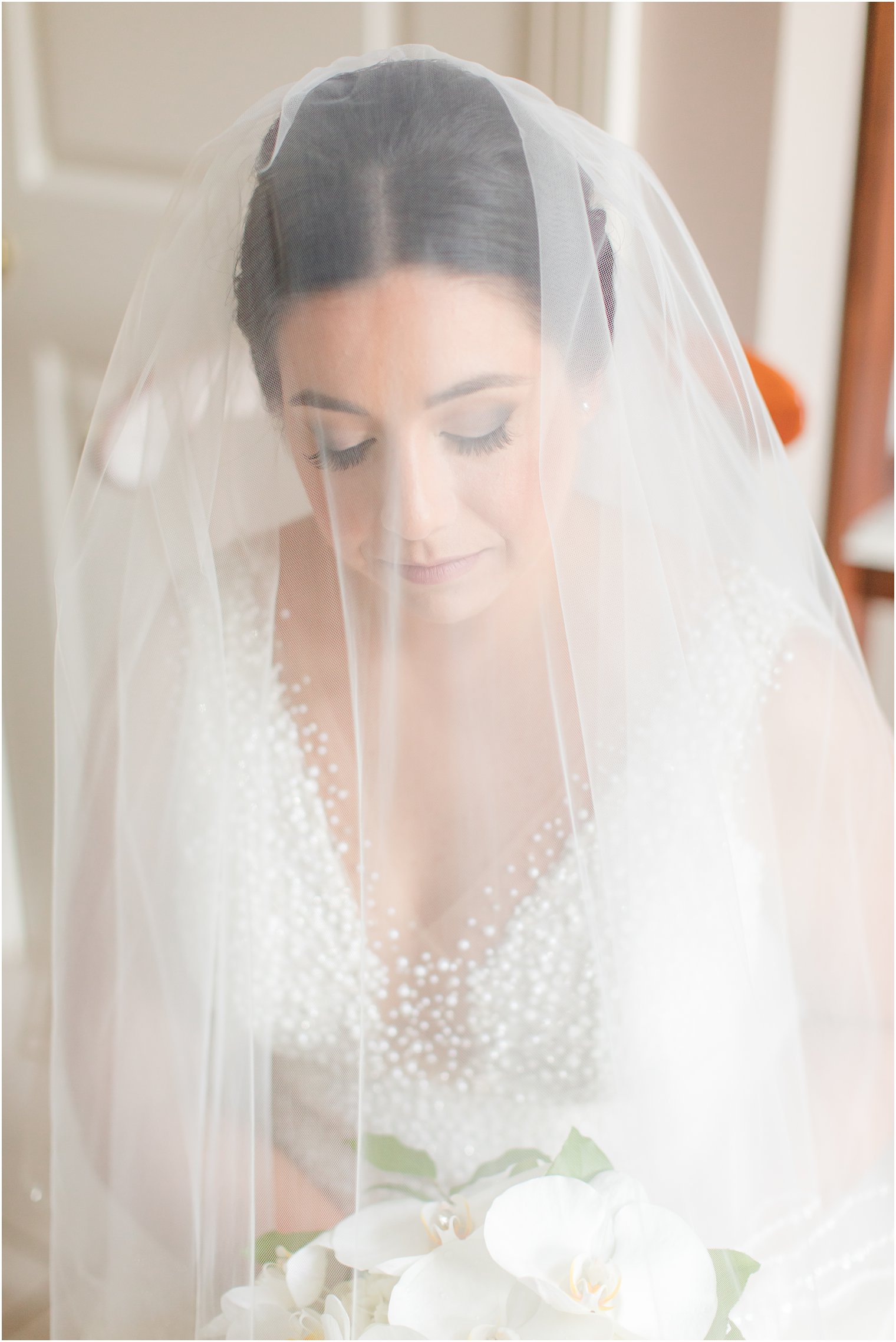 bridal portrait under veil for Red Bank bride