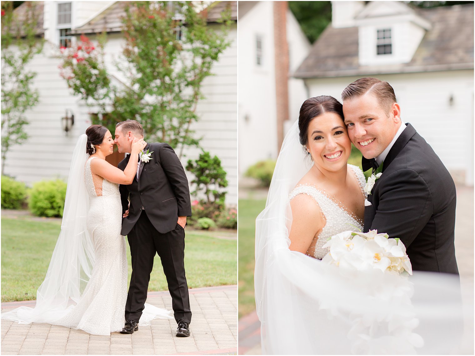 New Jersey couple kisses during wedding photos at The English Manor