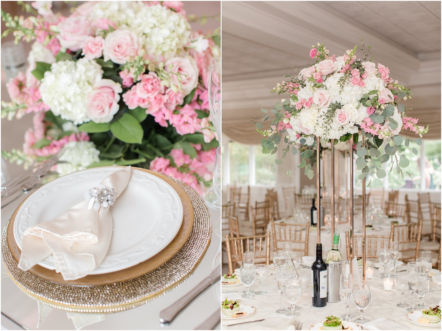 tall floral centerpieces and reception details for NJ party 