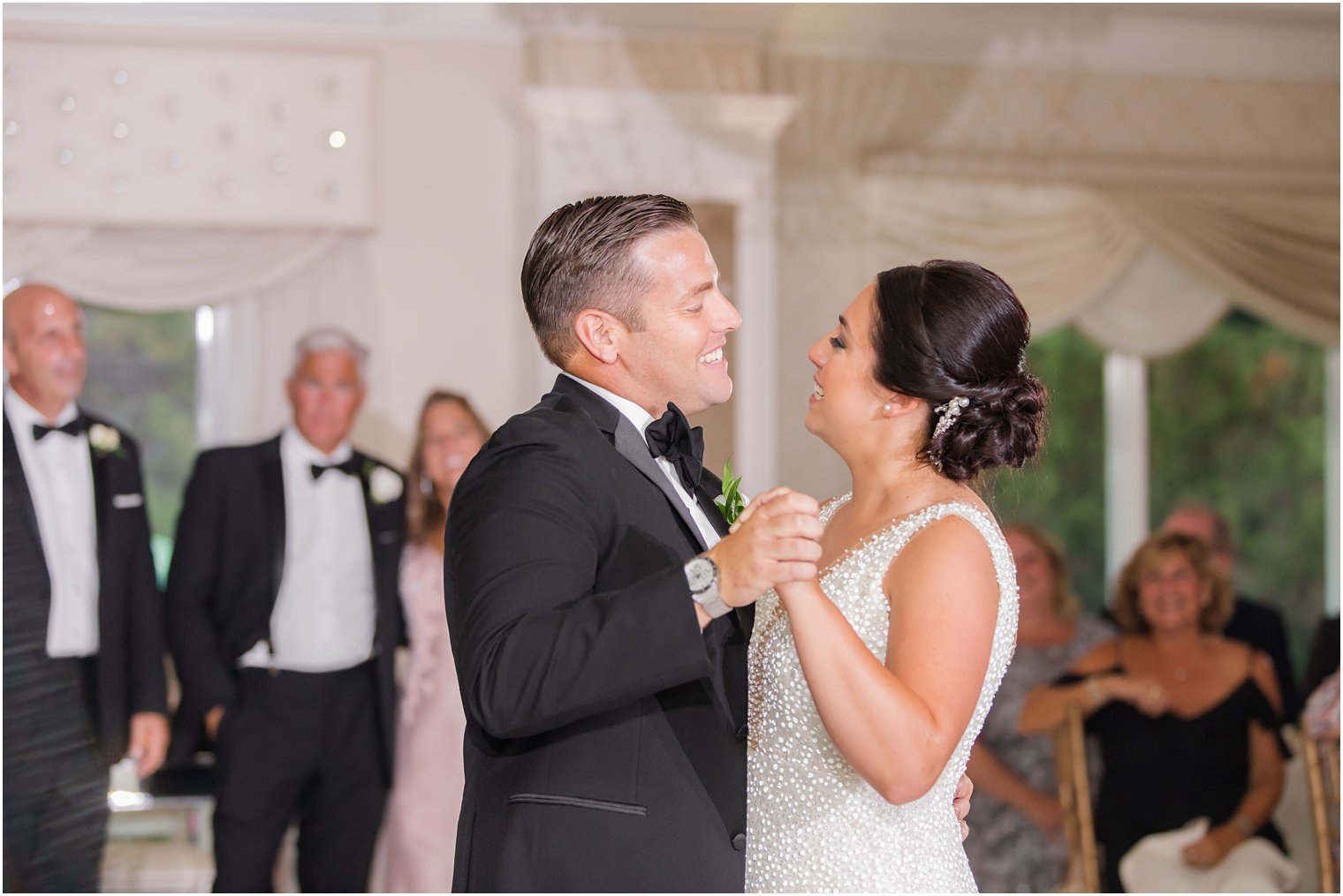 bride and groom dance during NJ wedding reception at The English Manor