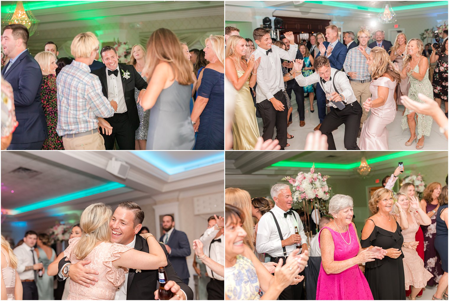 wedding guests dance together during English Manor reception 