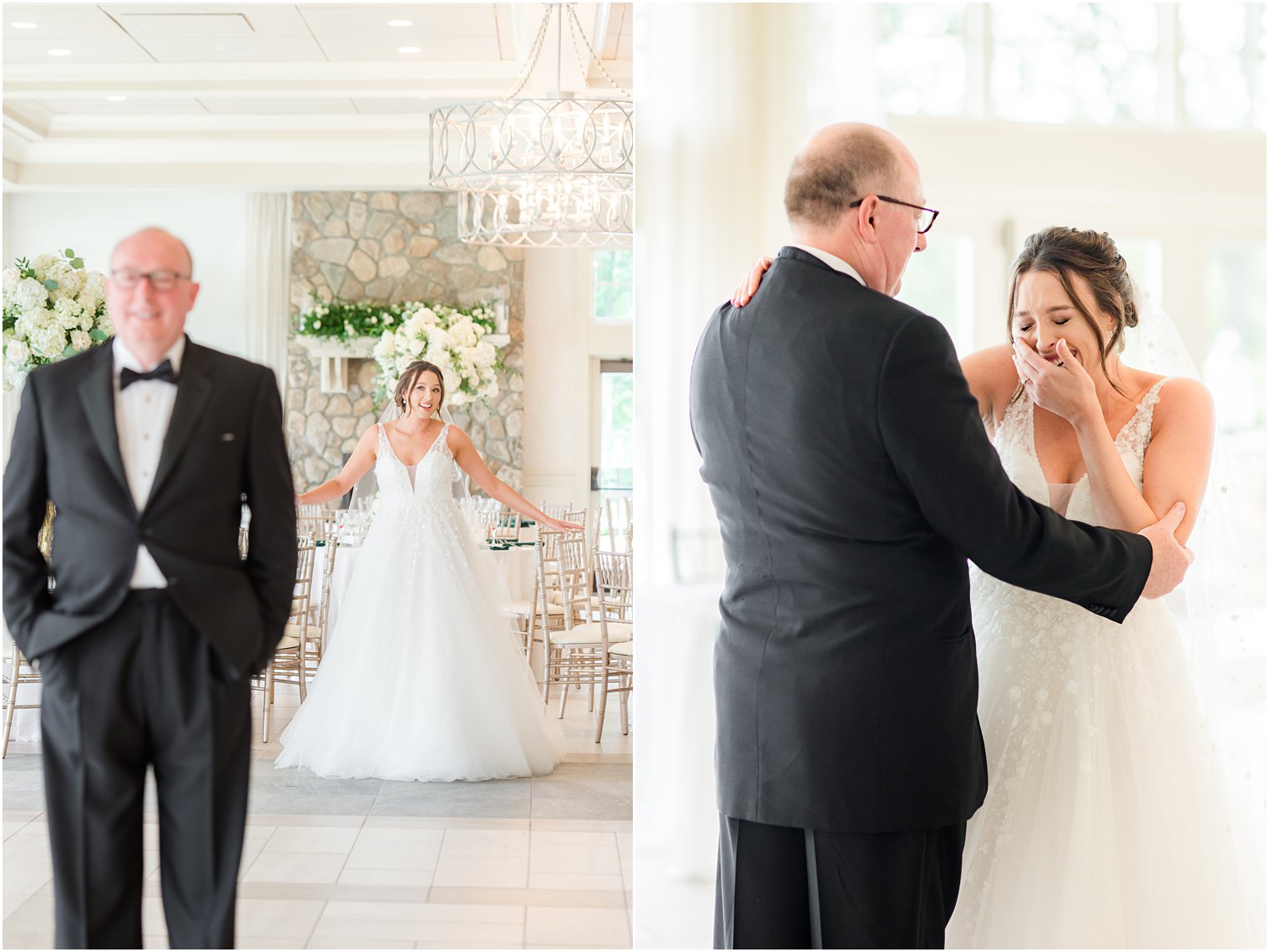 bride has emotional first look with dad at Indian Trail Club