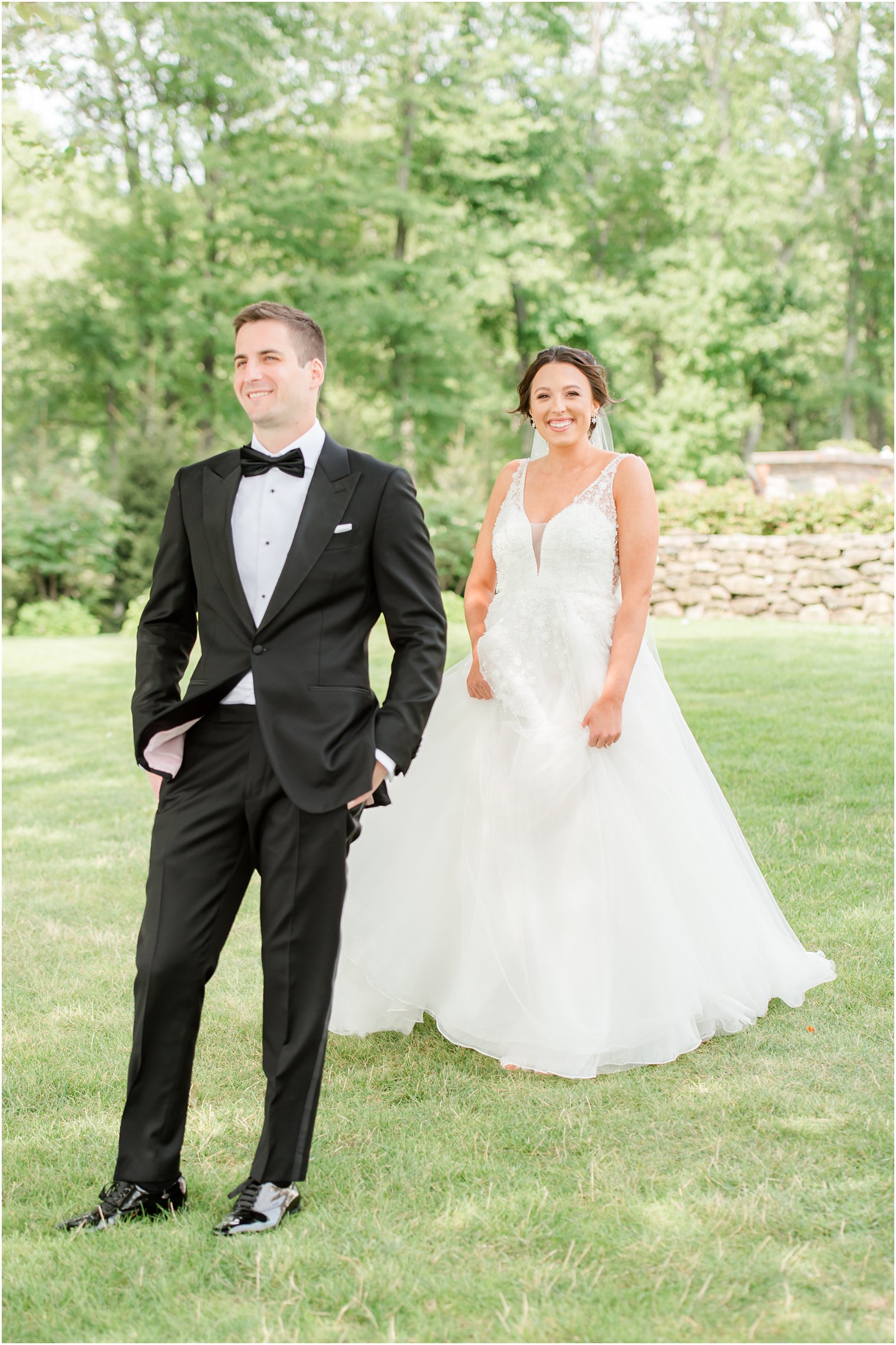 bride walks up to groom for first look in NJ