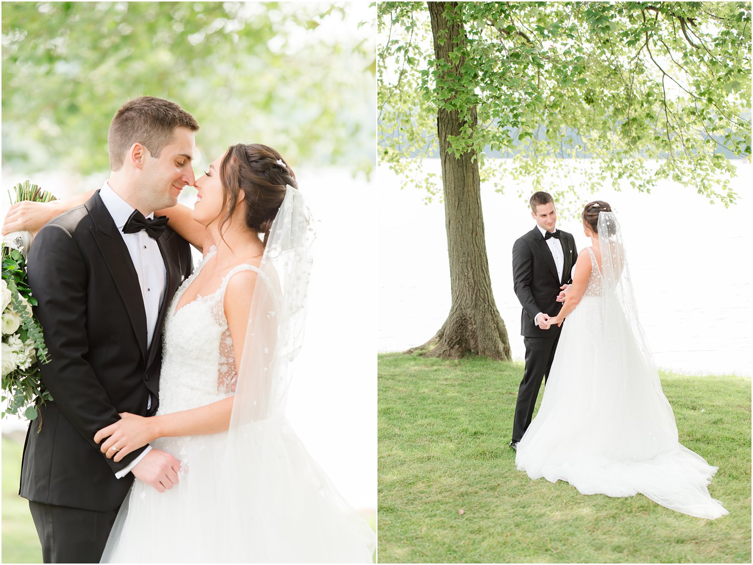 newlyweds kiss during Indian Trail Club wedding photos