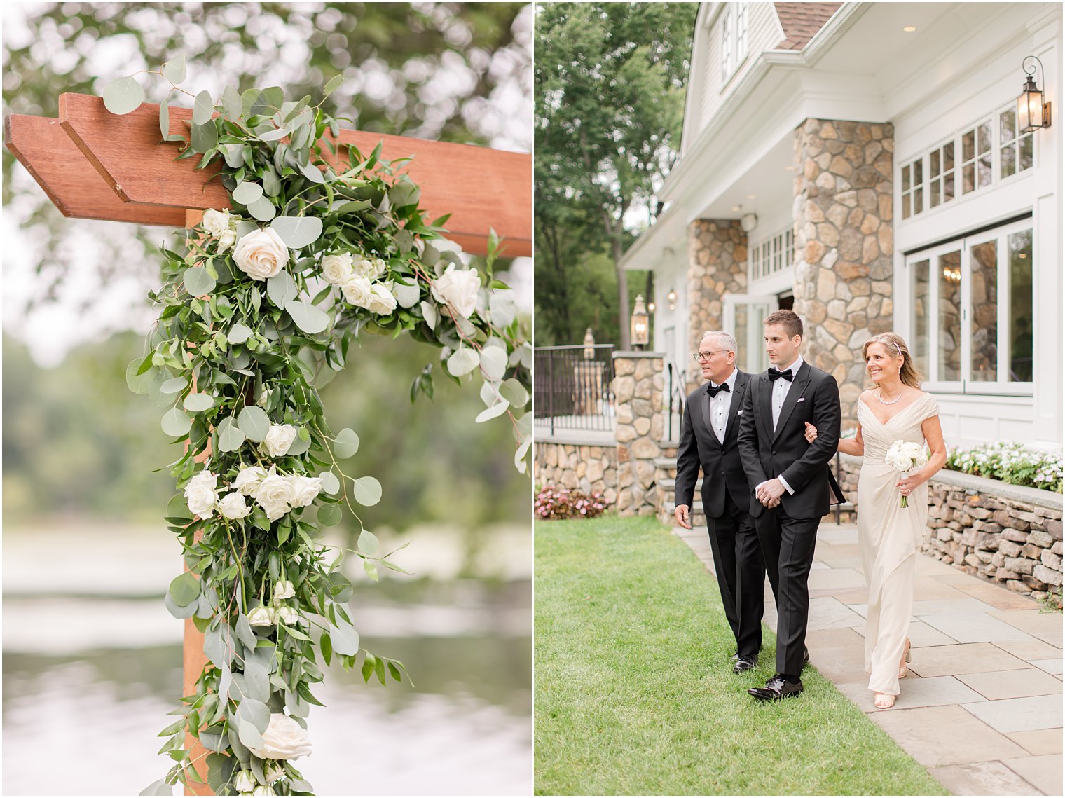 groom walks down aisle with parents at Indian Trail Club