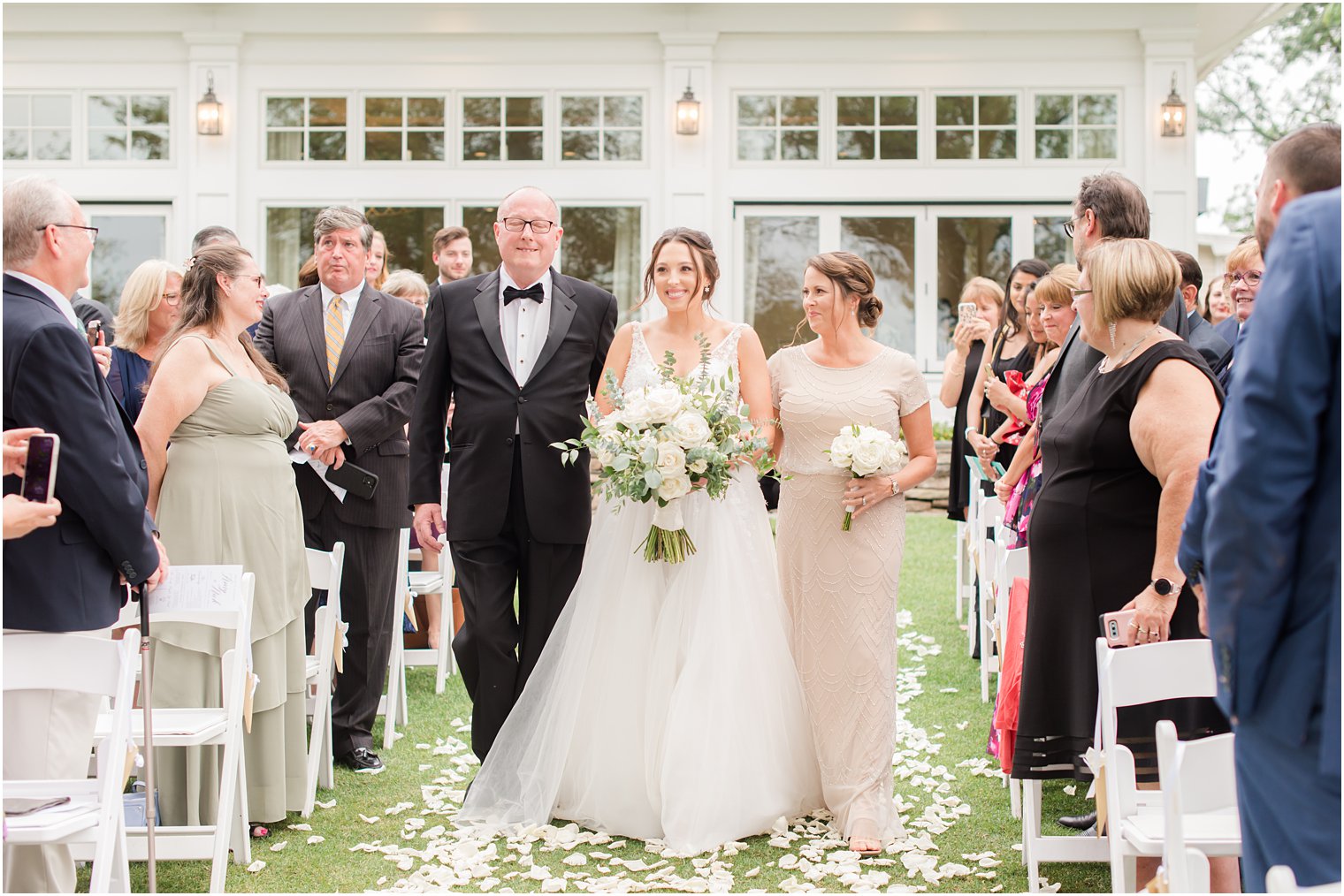 parents walk bride down aisle in New Jersey wedding ceremony 