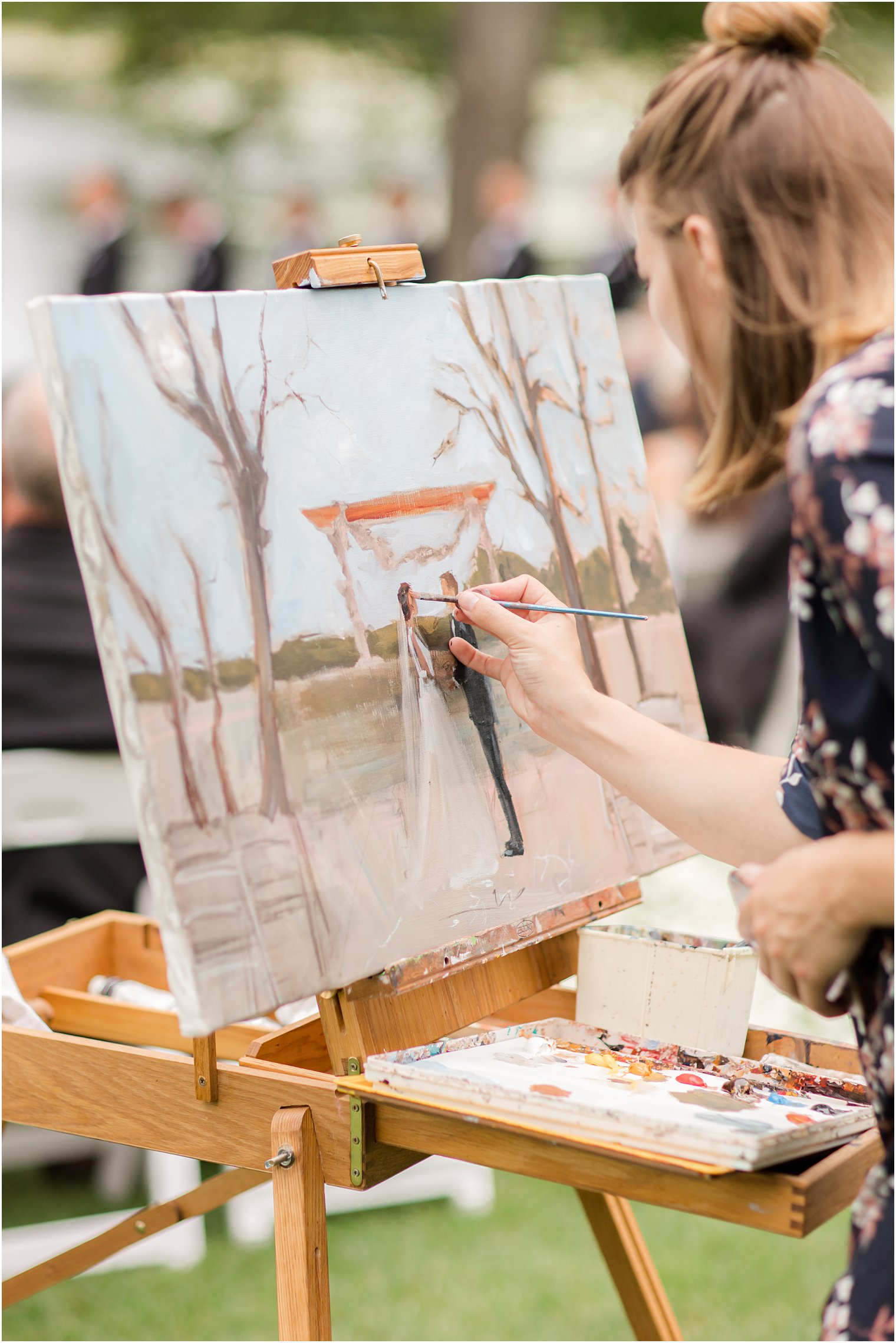 live painter captures waterfront wedding ceremony in Franklin Lakes NJ