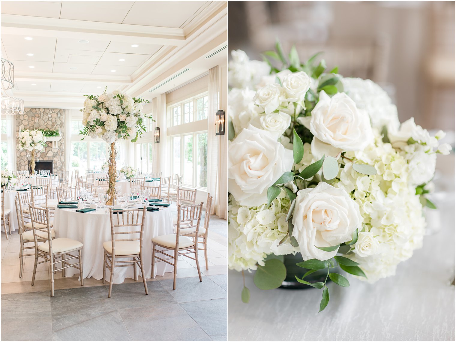 ivory rose centerpieces for Indian Trail Club wedding reception