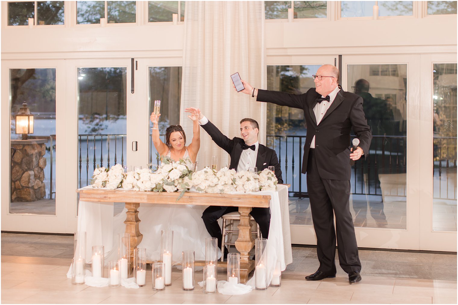 dad reads toast for newlyweds at Franklin Lakes NJ wedding reception