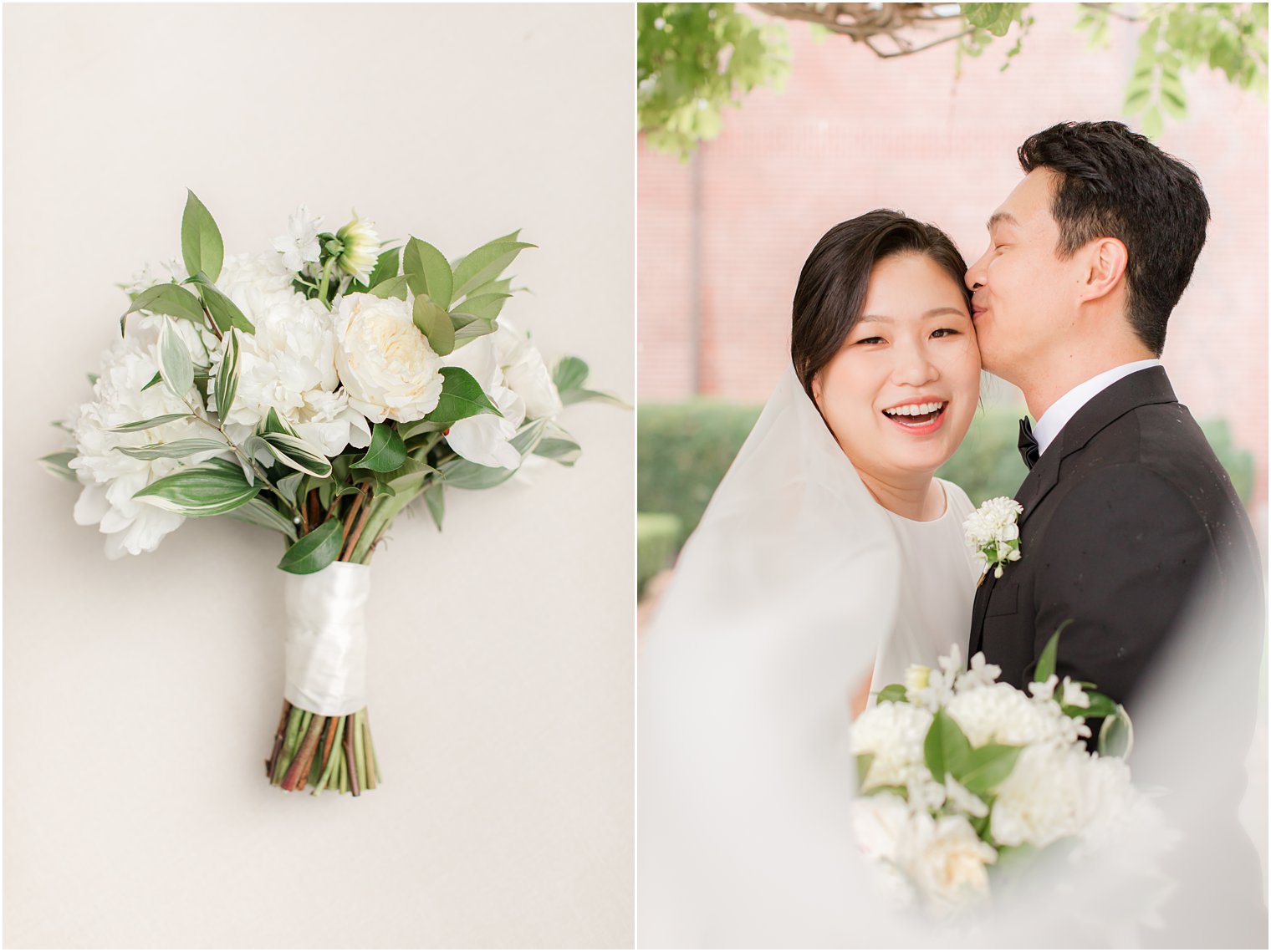 groom kisses bride's forehead during NJ wedding day