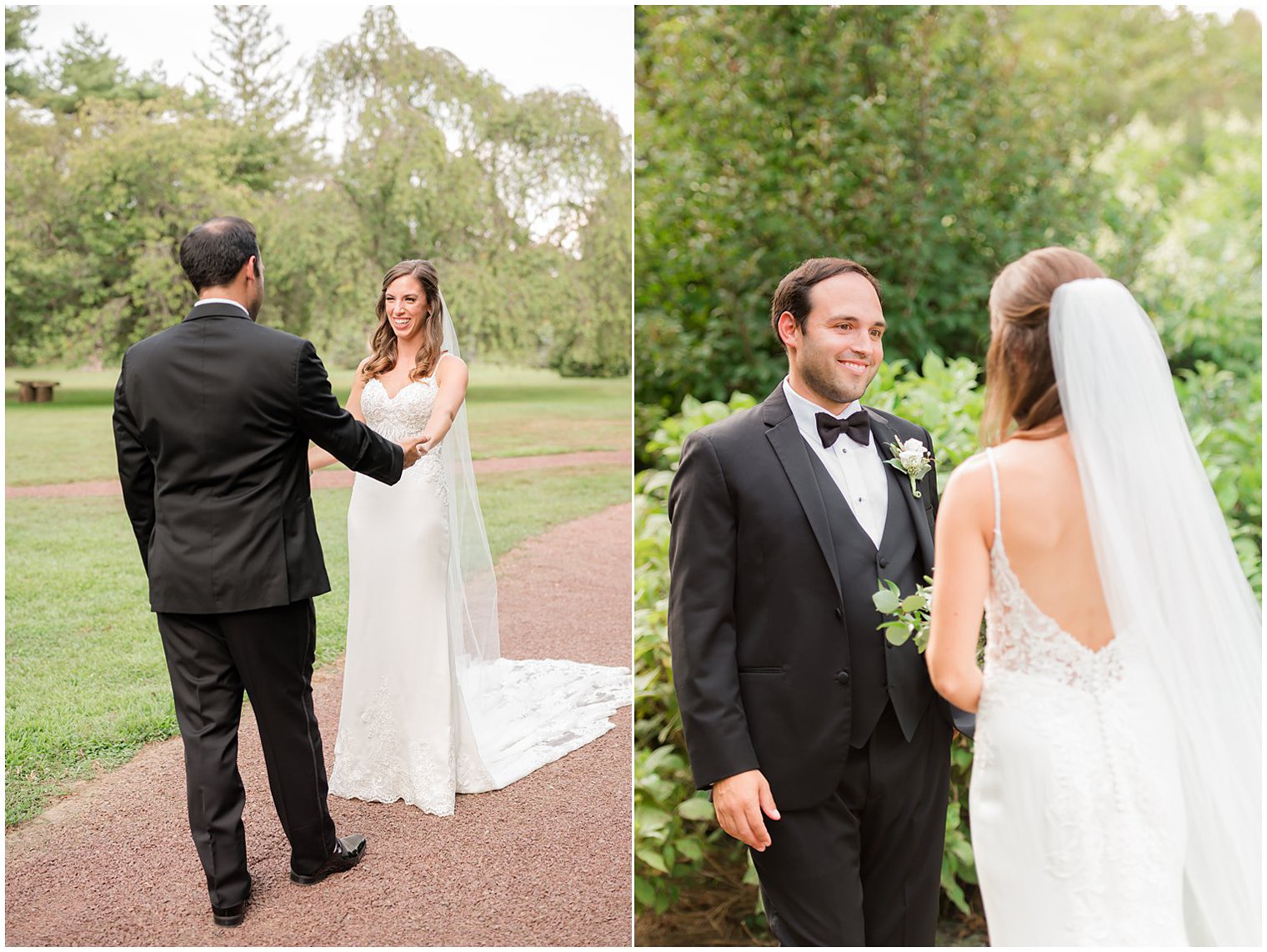 bride and groom see each other during first look