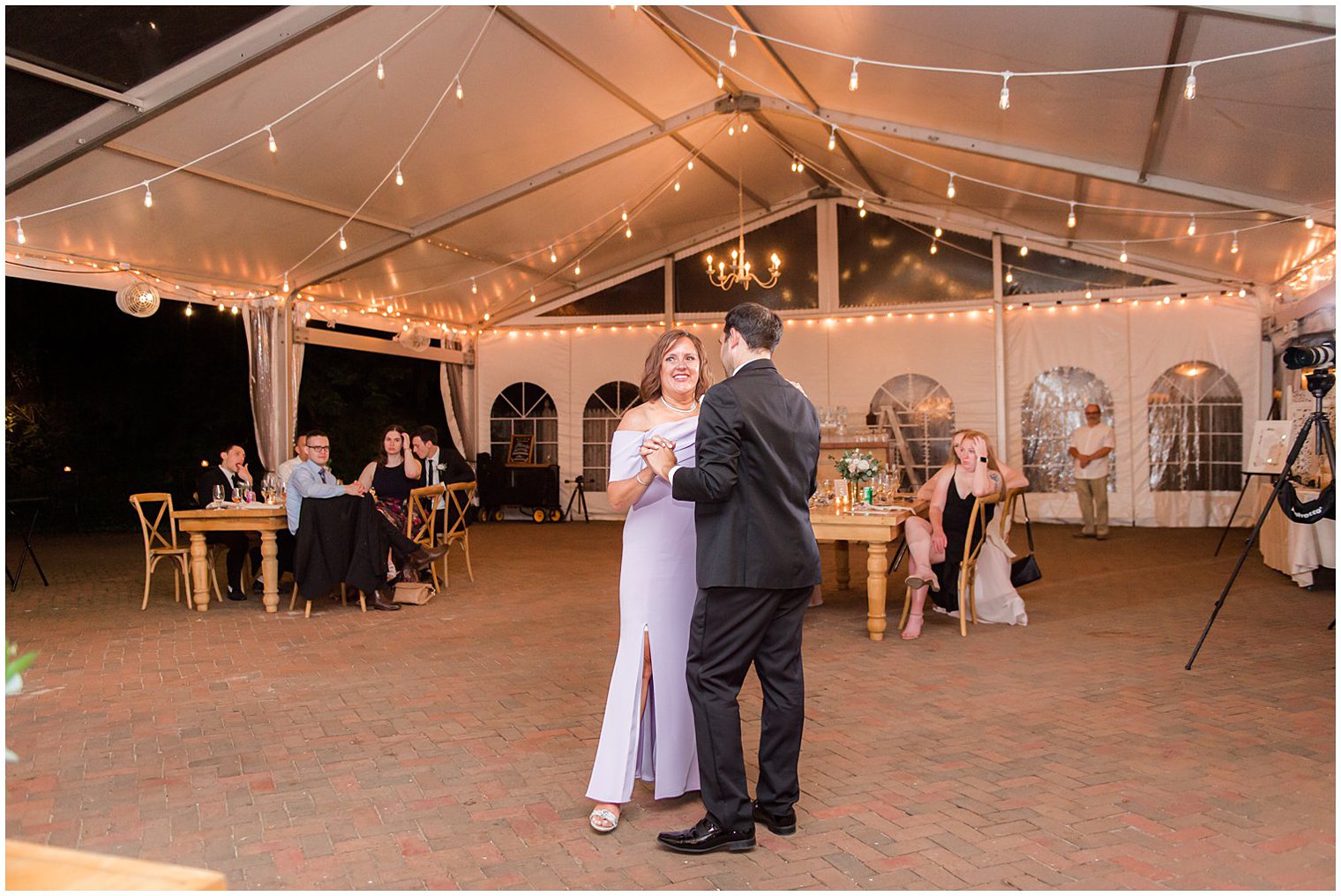 groom dances with mother during Chesterfield NJ wedding reception under tent
