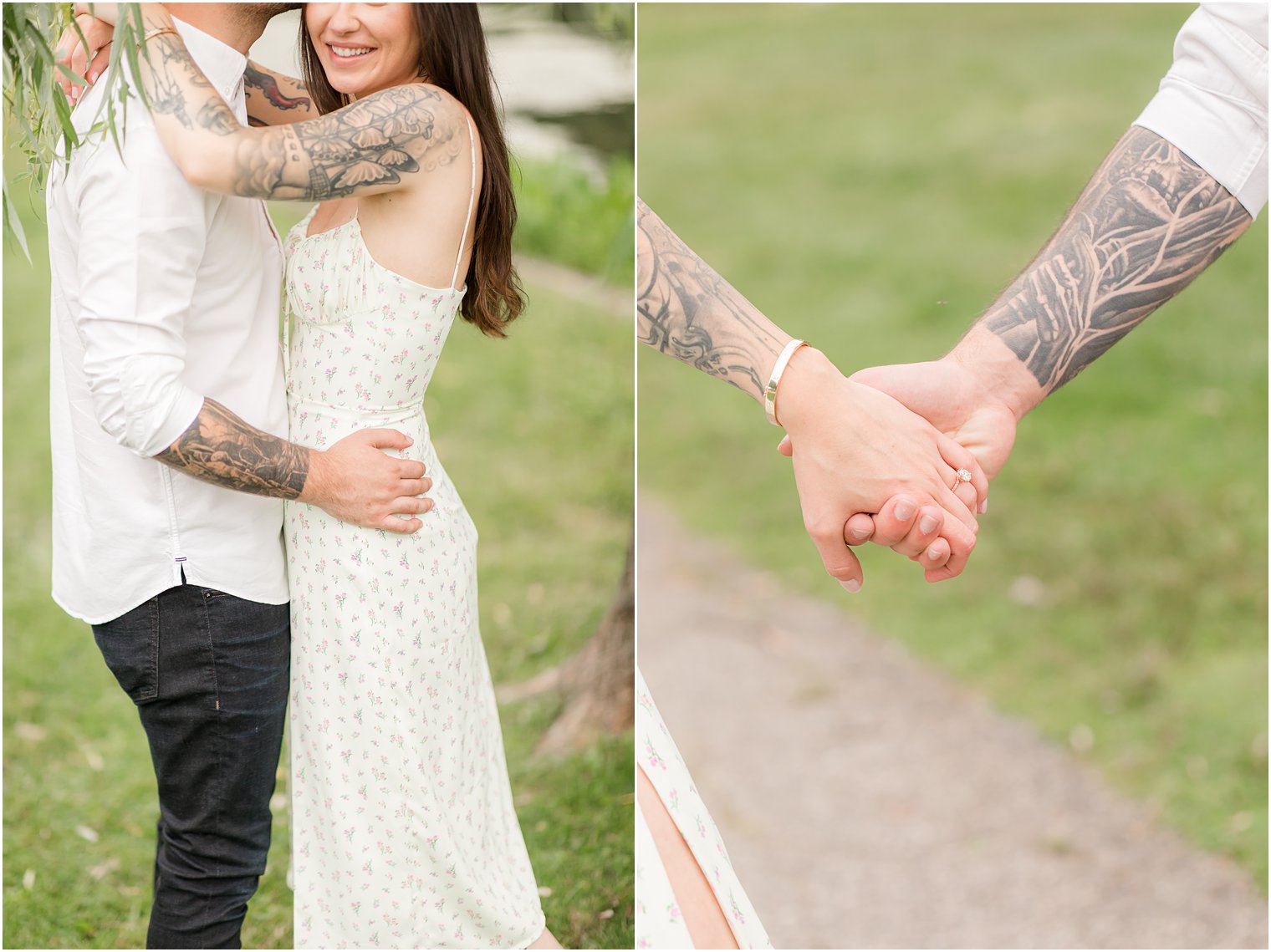engaged couple holds hands during Verona Park engagement session
