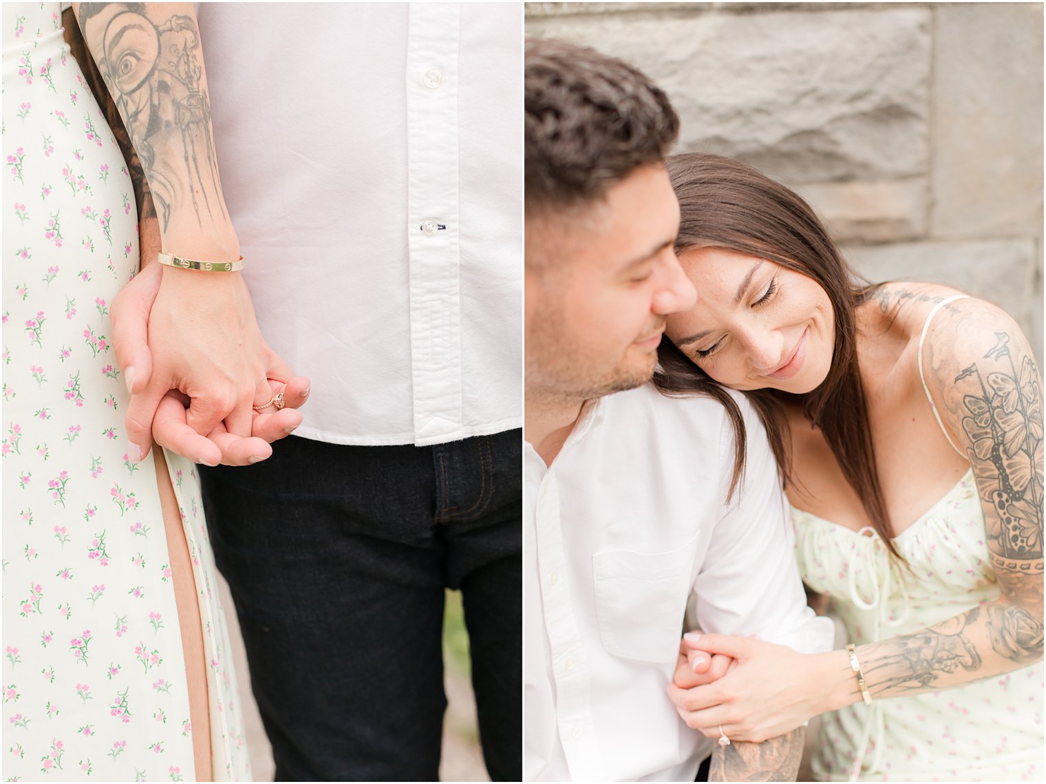 bride and groom hold hands during Verona Park engagement session