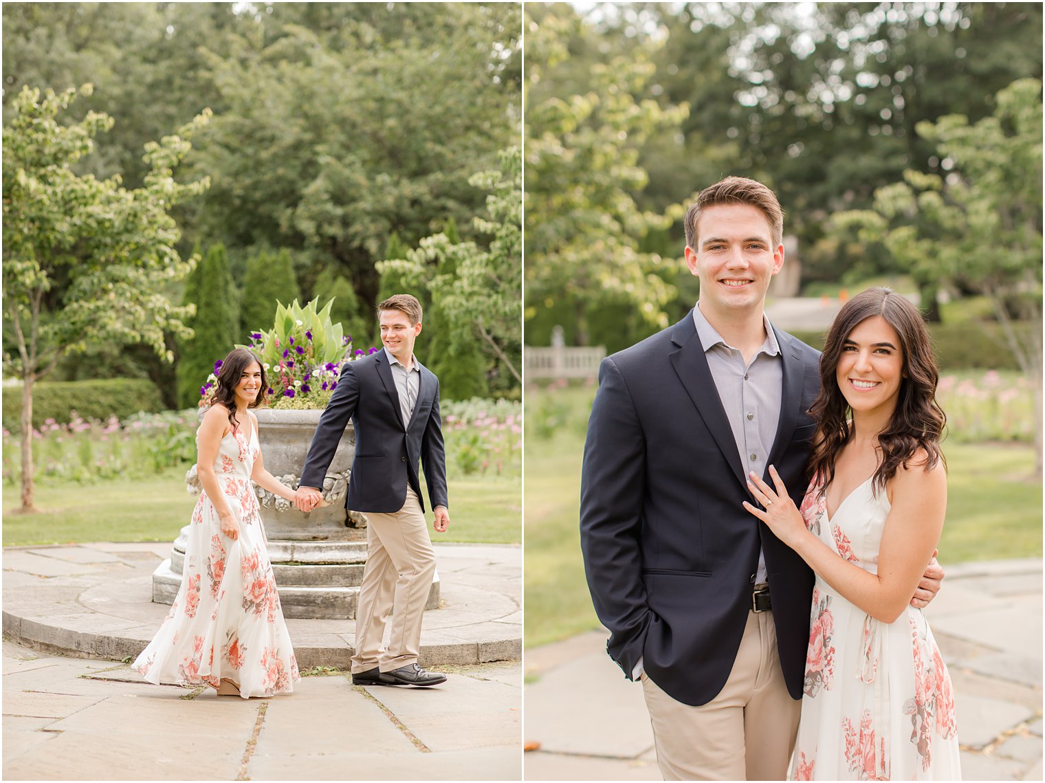 engaged couple poses in gardens at Skylands Manor
