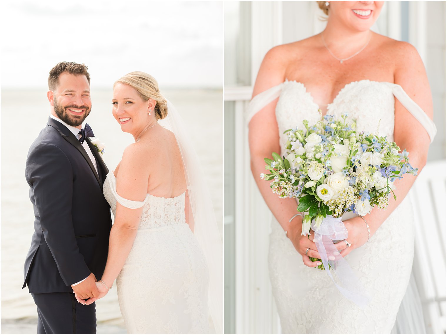 bride and groom hold hands on LBI