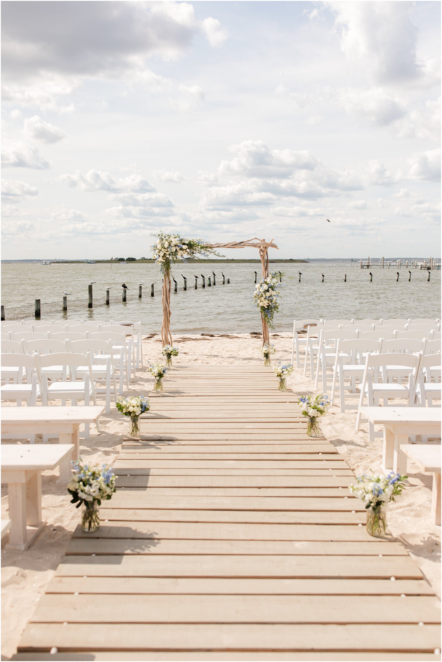 beachside wedding ceremony setup at Brant Beach Yacht Club Wedding