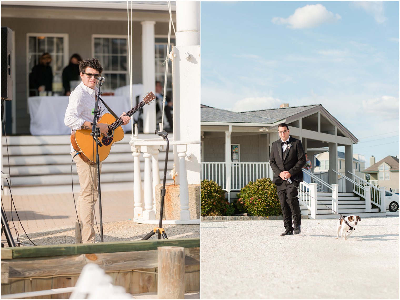 groomsman walks down gown aisle at Brant Beach Yacht Club