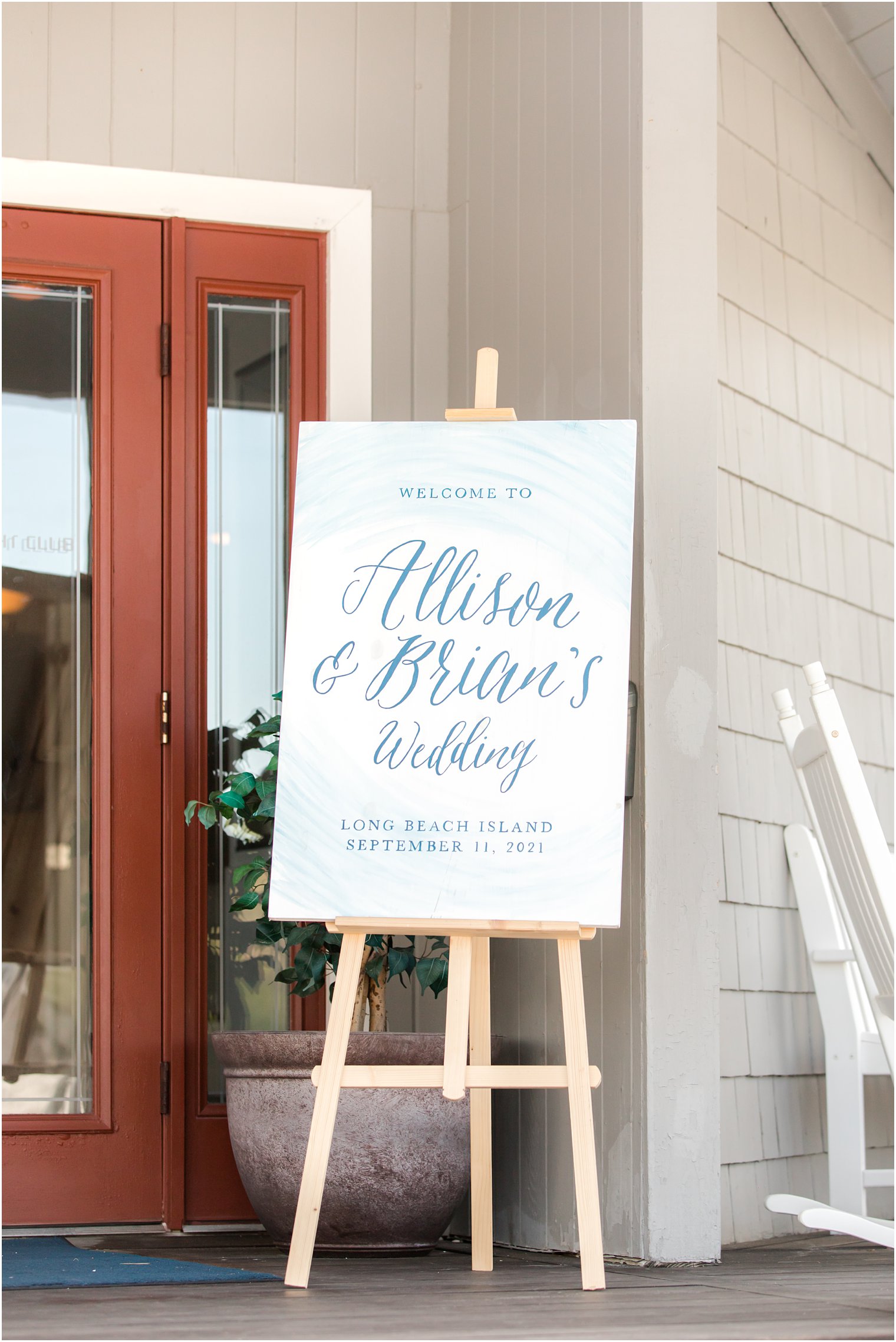 watercolored welcome sign at Brant Beach Yacht Club Wedding