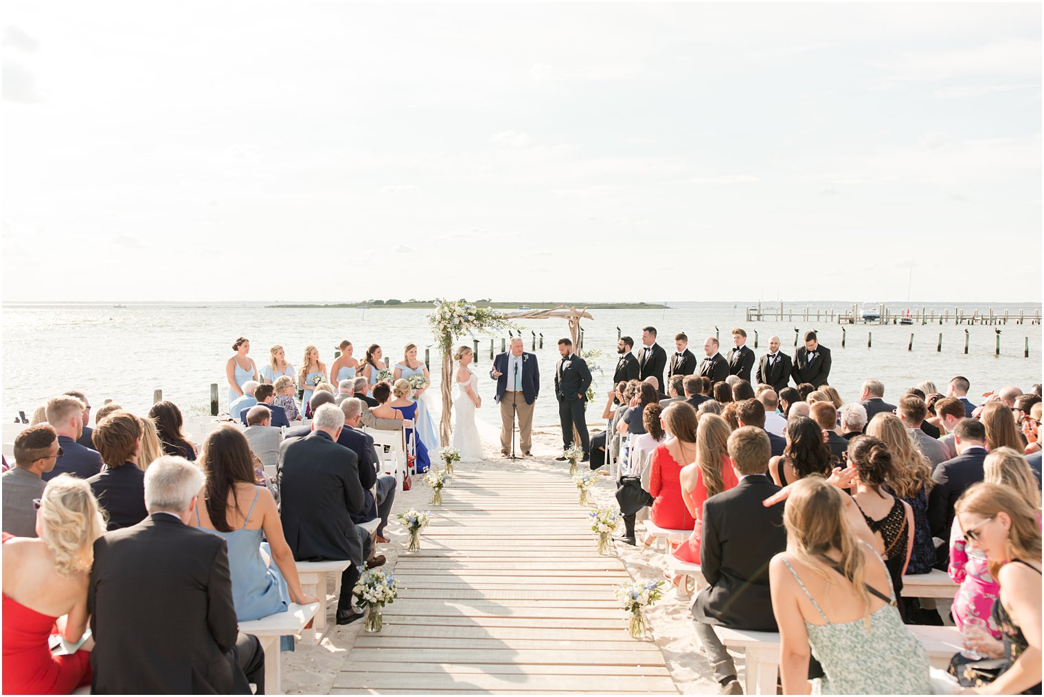 waterfront beach ceremony at Brant Beach Yacht Club 