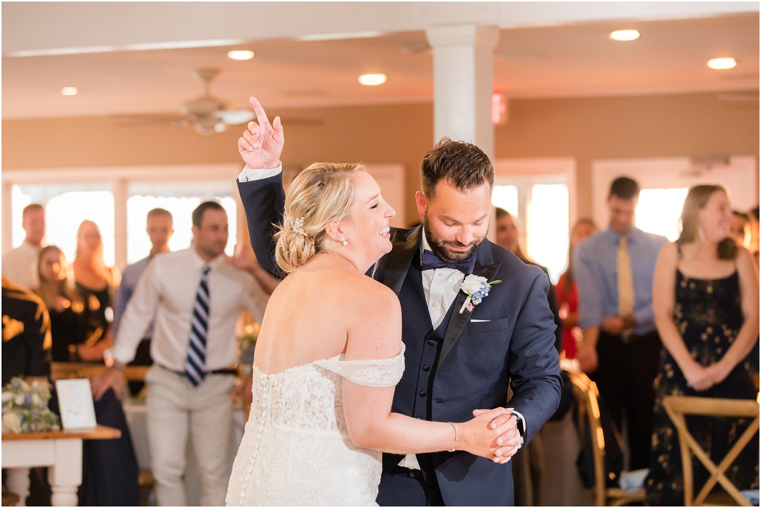 groom dances with bride during NJ wedding reception 