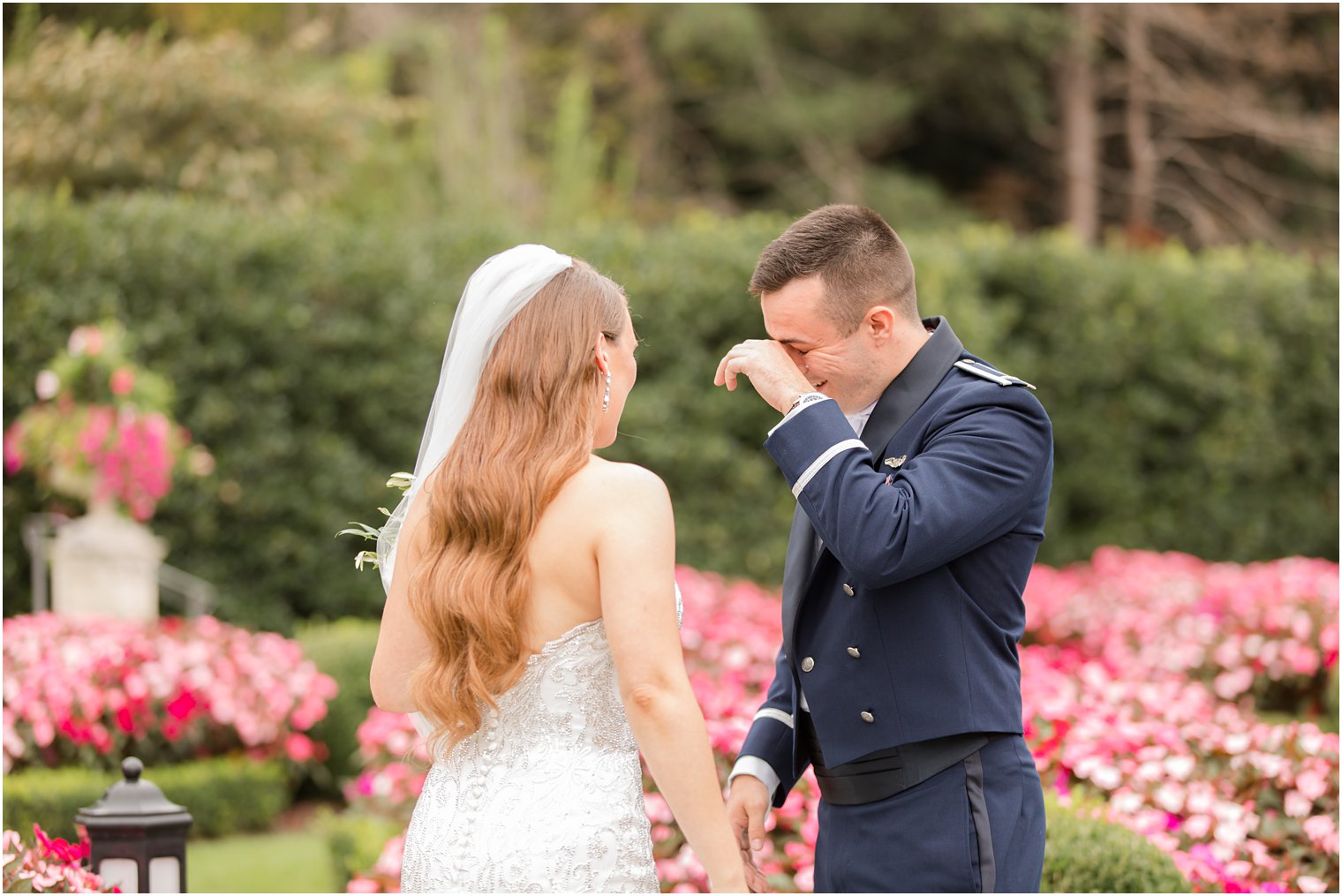 groom cries during first look at Park Chateau Estate