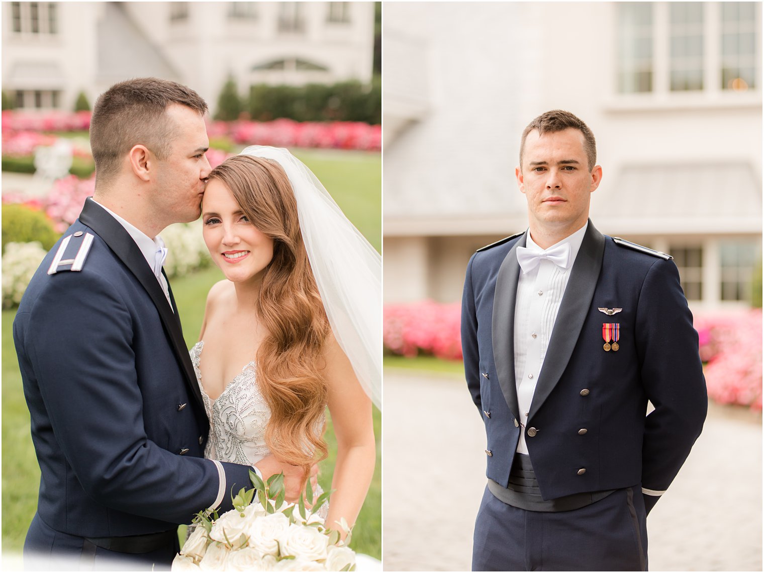 groom poses in military uniform before NJ Wedding day 
