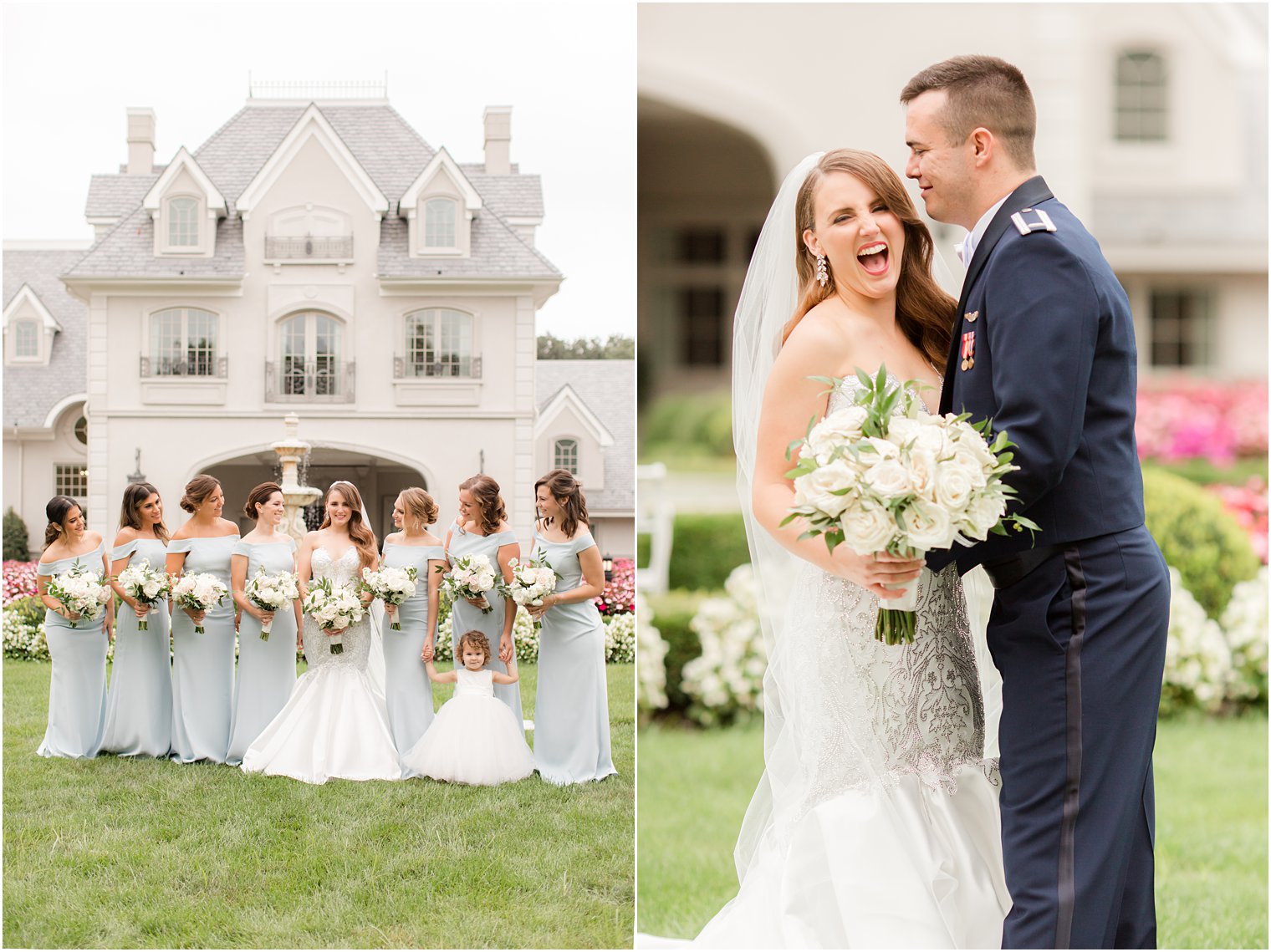 groom makes bride laugh during NJ wedding photos at Park Chateau Estate