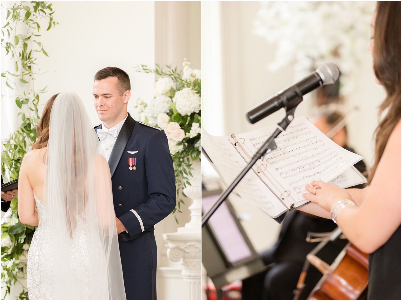 bride and groom hold hands during East Brunswick NJ wedding ceremony in chapel