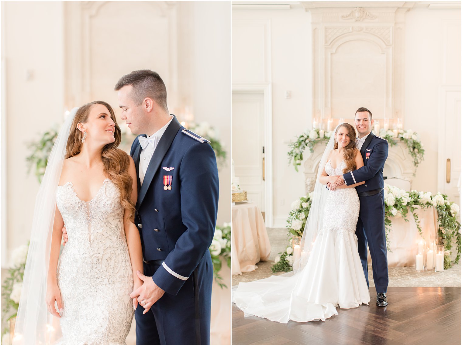 bride and groom hug by sweetheart table at Park Chateau Estate