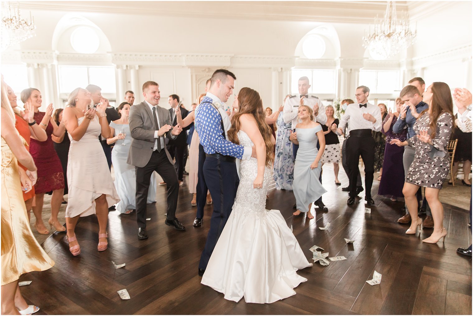couple dances during dollar dance at East Brunswick NJ wedding reception