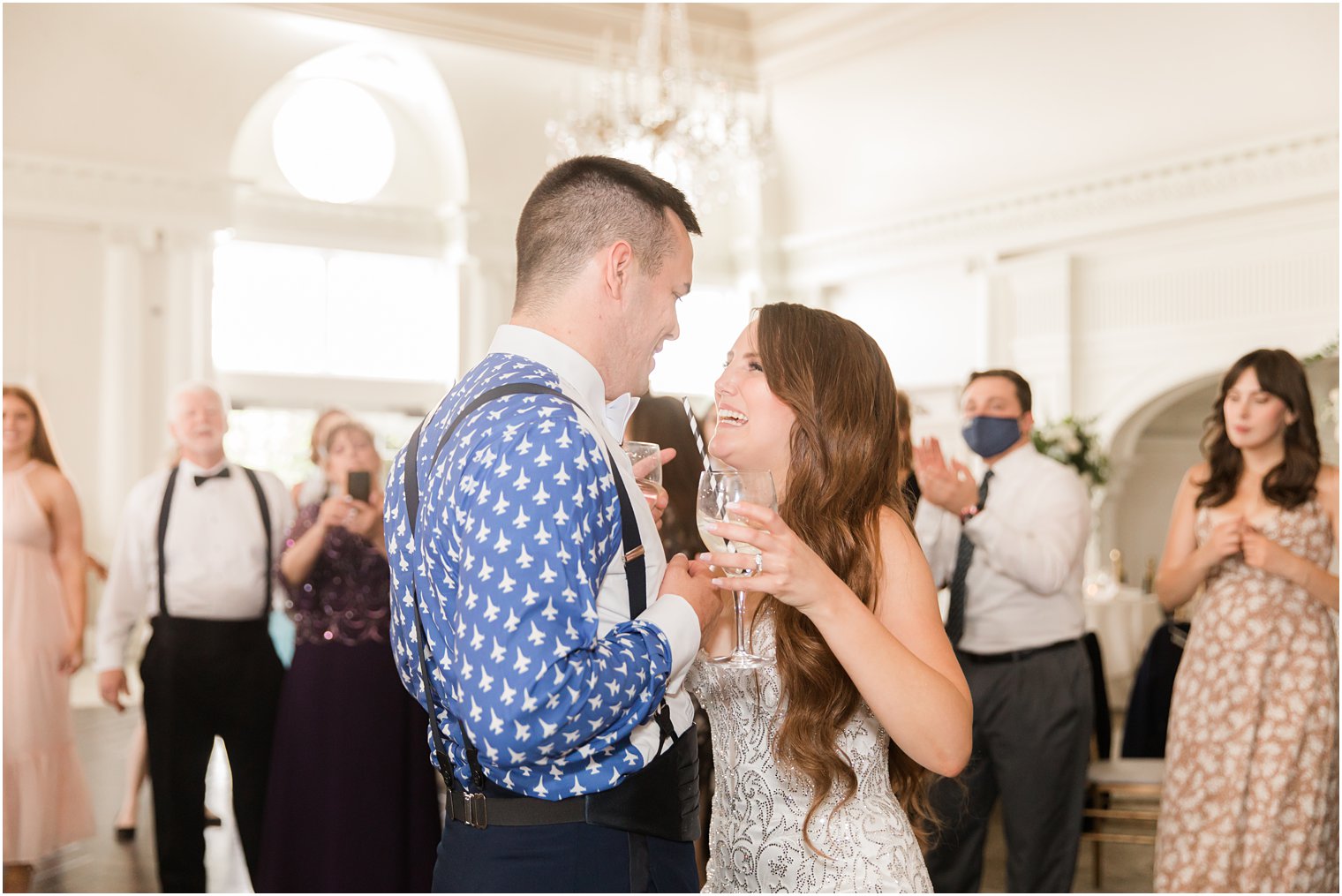 bride and groom dance during East Brunswick NJ wedding reception