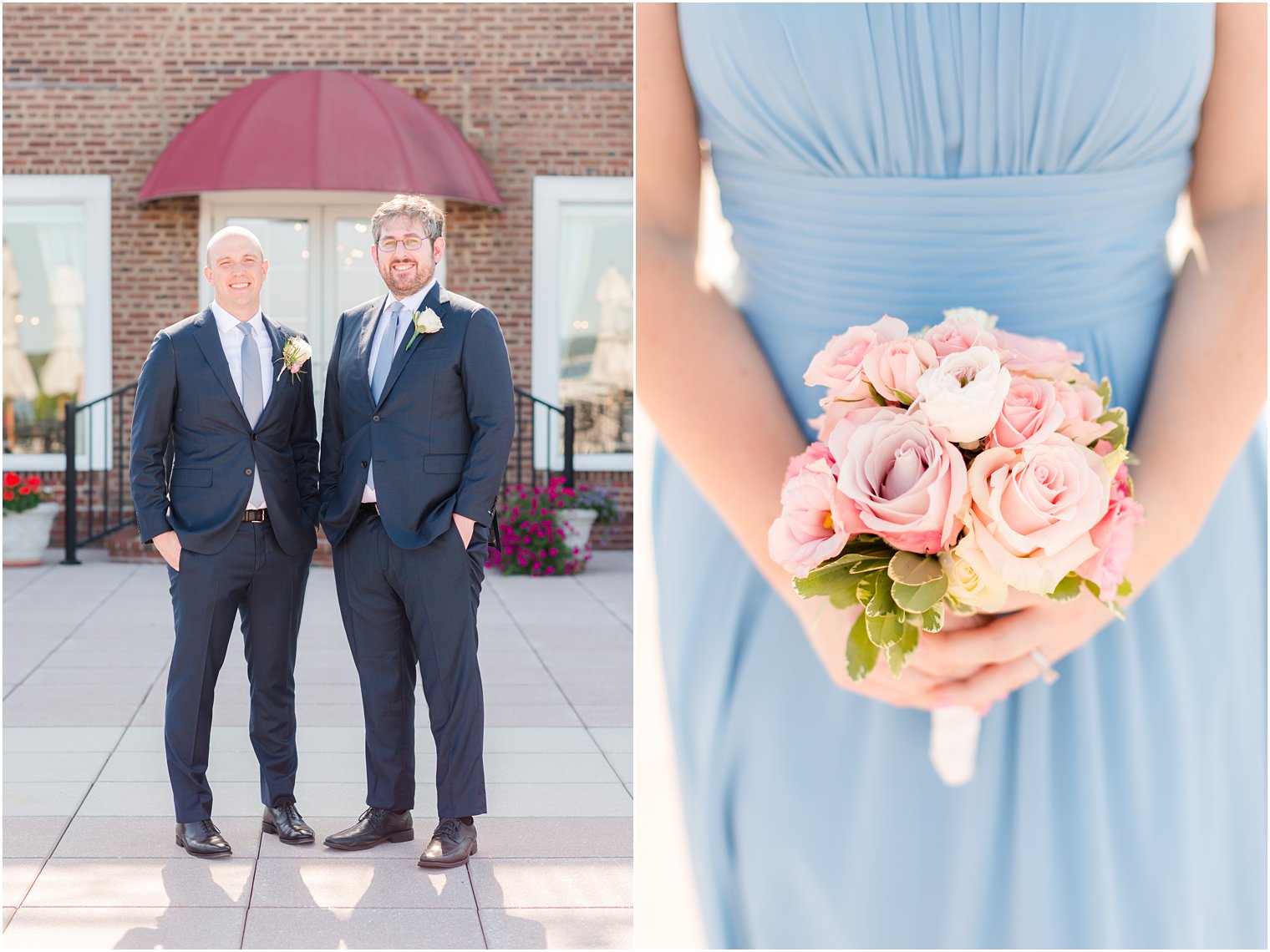 groom and groomsmen pose outside Molly Pitcher Inn