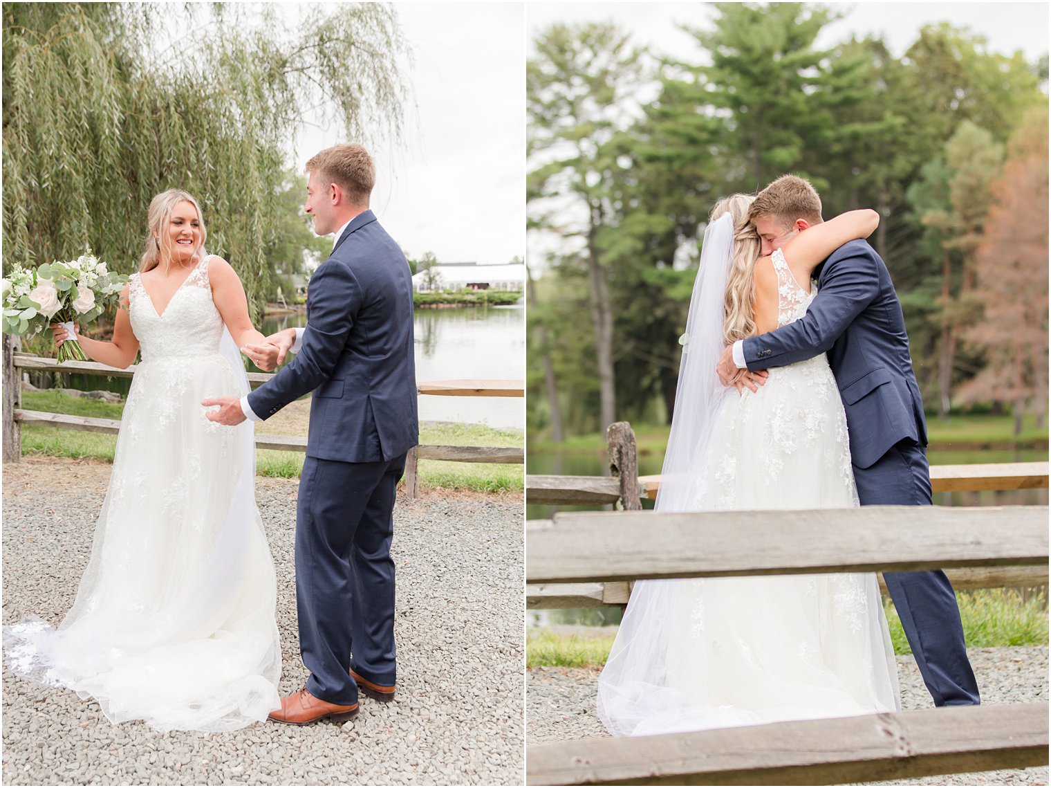 groom sees bride of the first time during first look