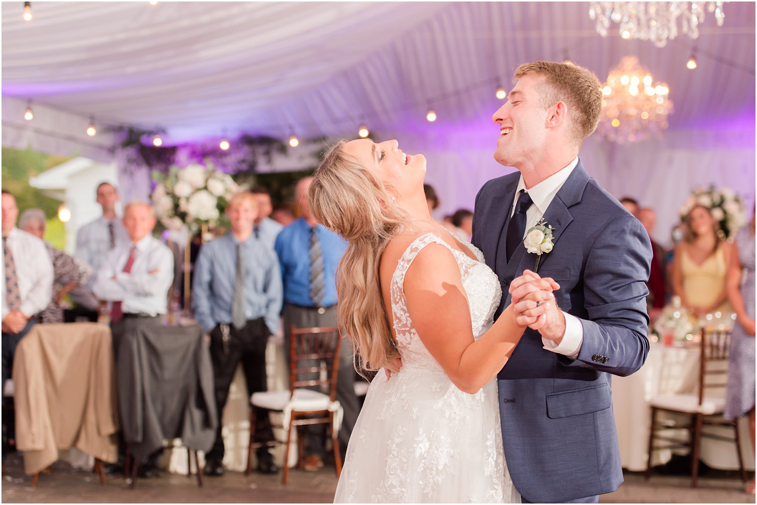 bride and groom dance during first dance at NJ reception 