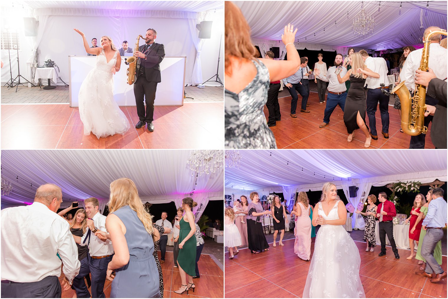 bride dances with band during NJ wedding reception 