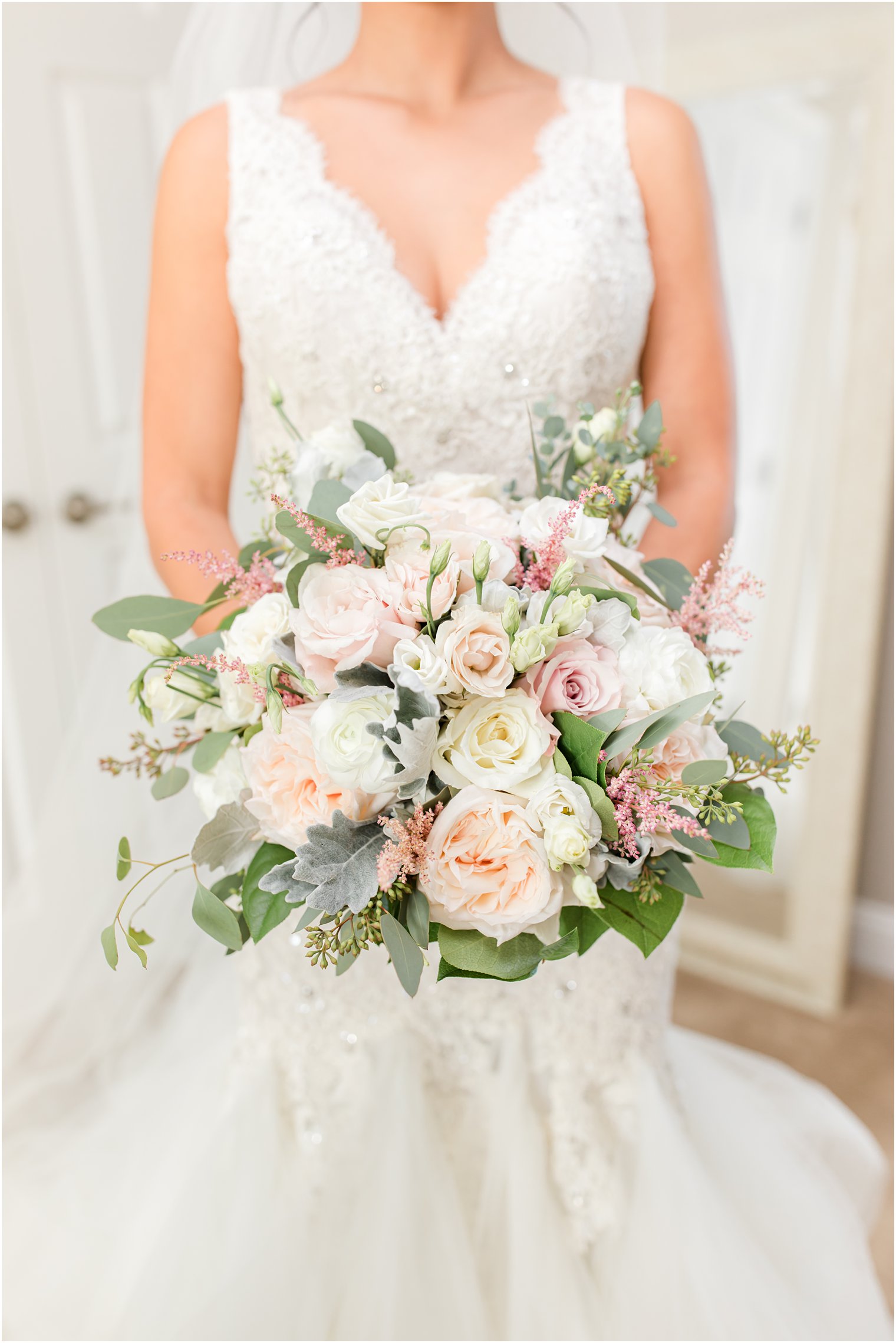 bride's pastel pink and ivory bouquet for NJ wedding