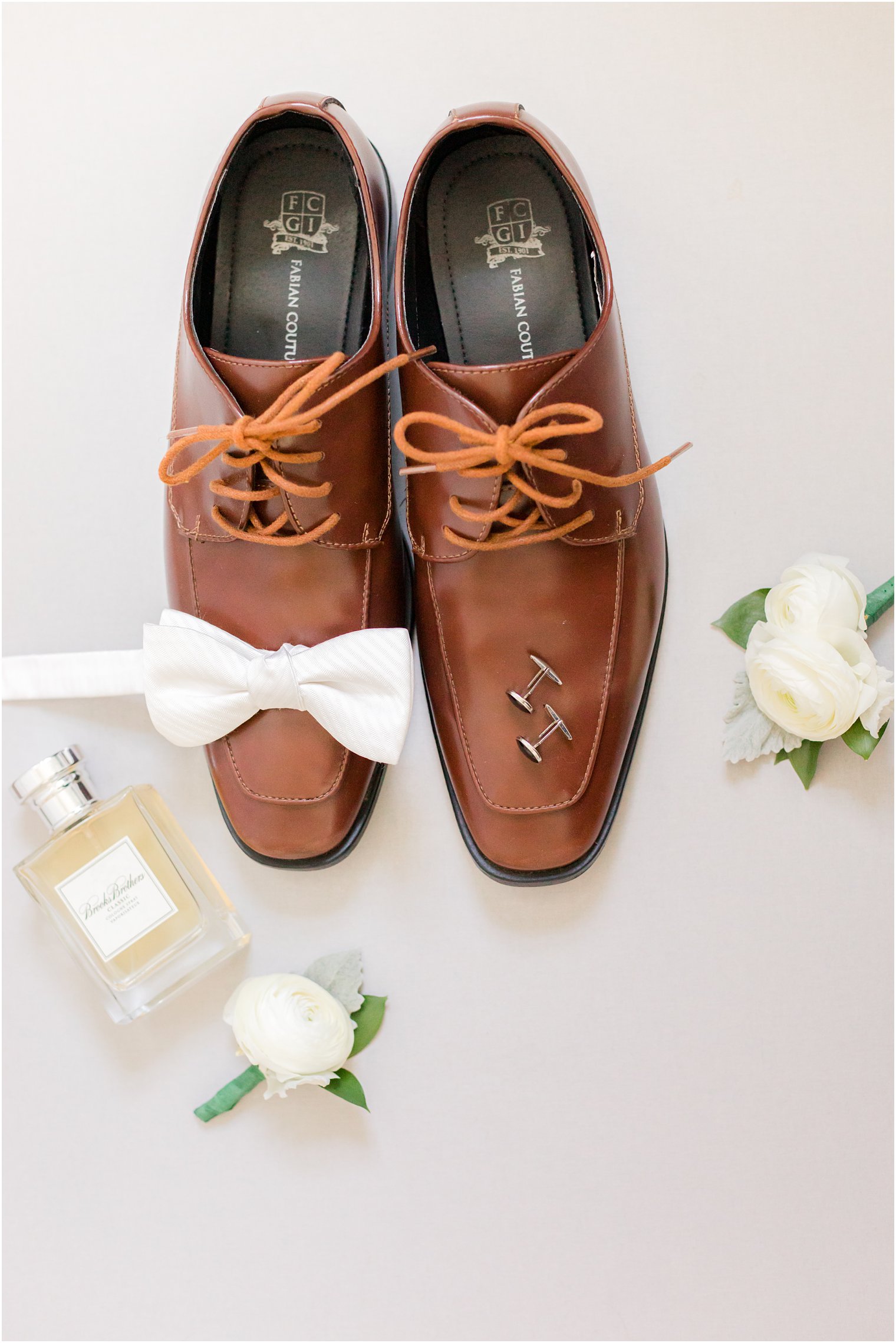 groom's classic brown shoes for NJ wedding day at Clarks Landing