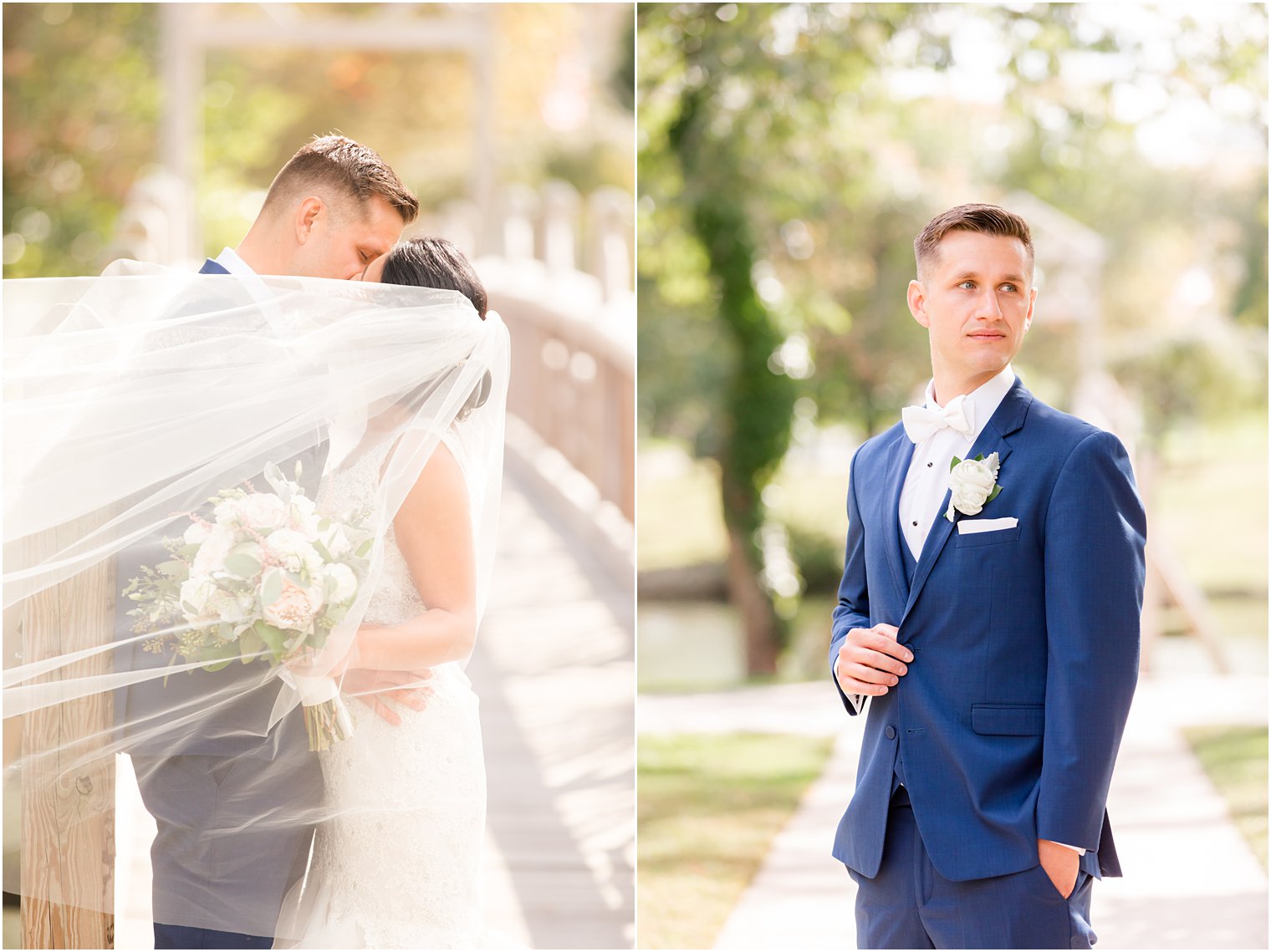 newlyweds kiss with veil wrapped around them