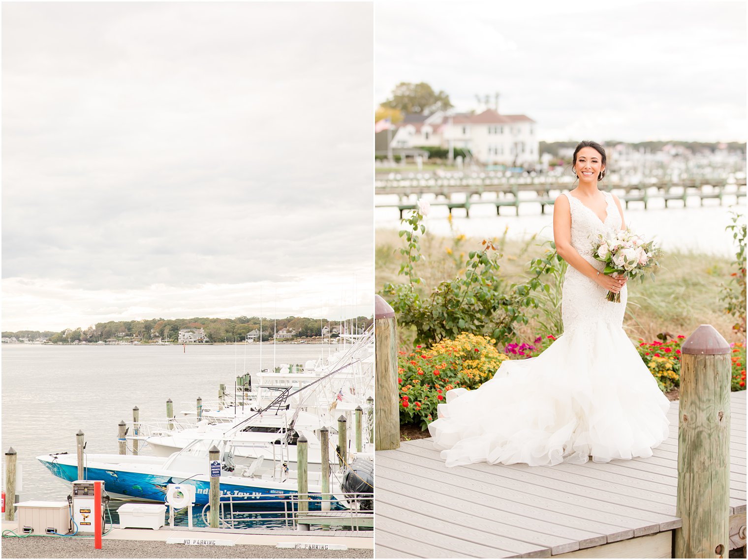 bride poses on dock at Clarks Landing