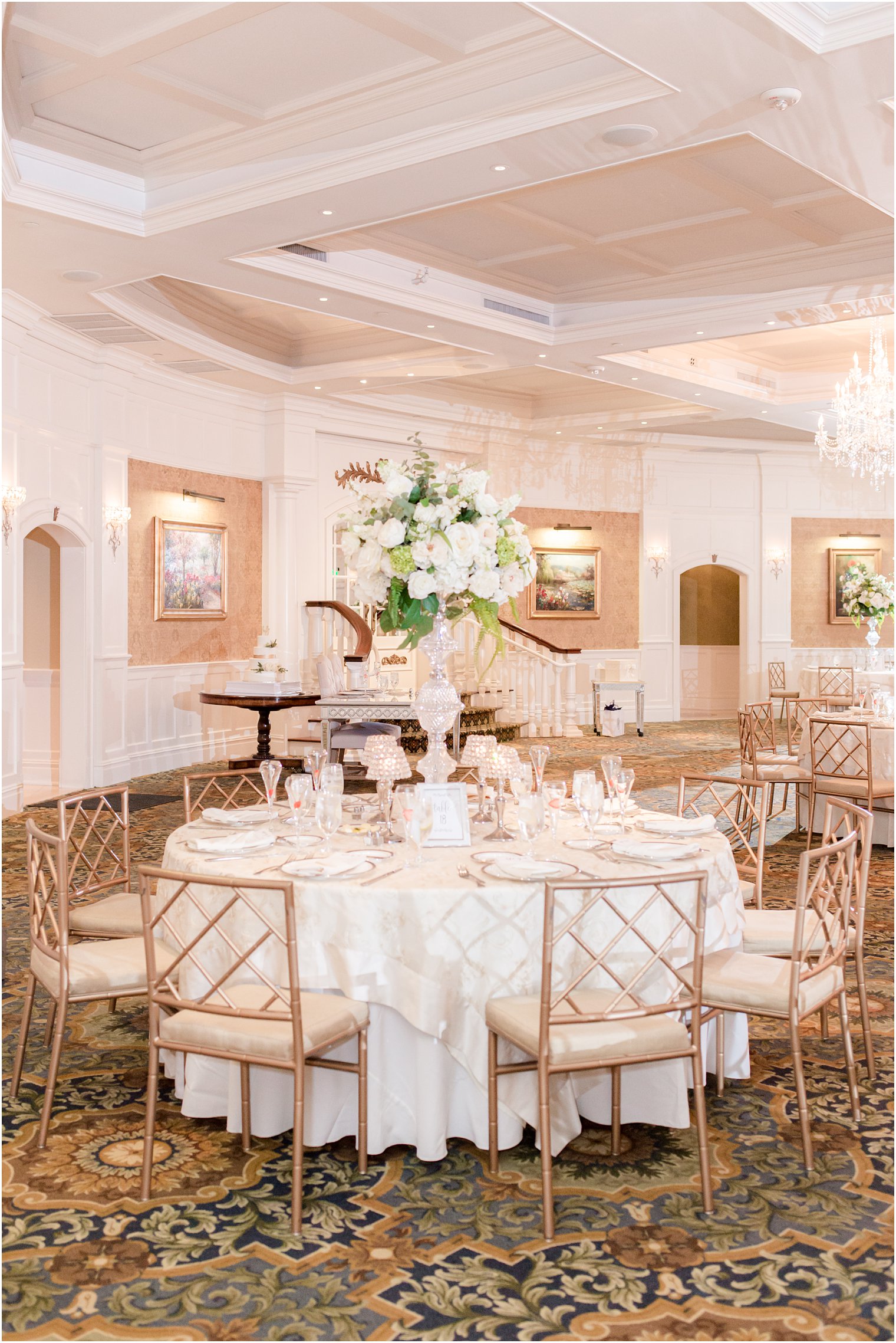 tall ivory centerpieces for Clarks Landing wedding reception 