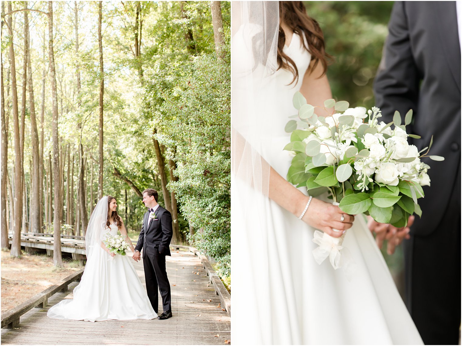 New Jersey wedding portraits of bride and groom holding hands