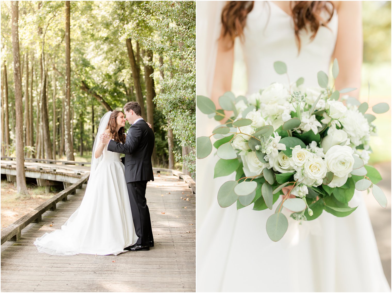 bride and groom dance on walkway at Eagle Oaks Golf and Country Club