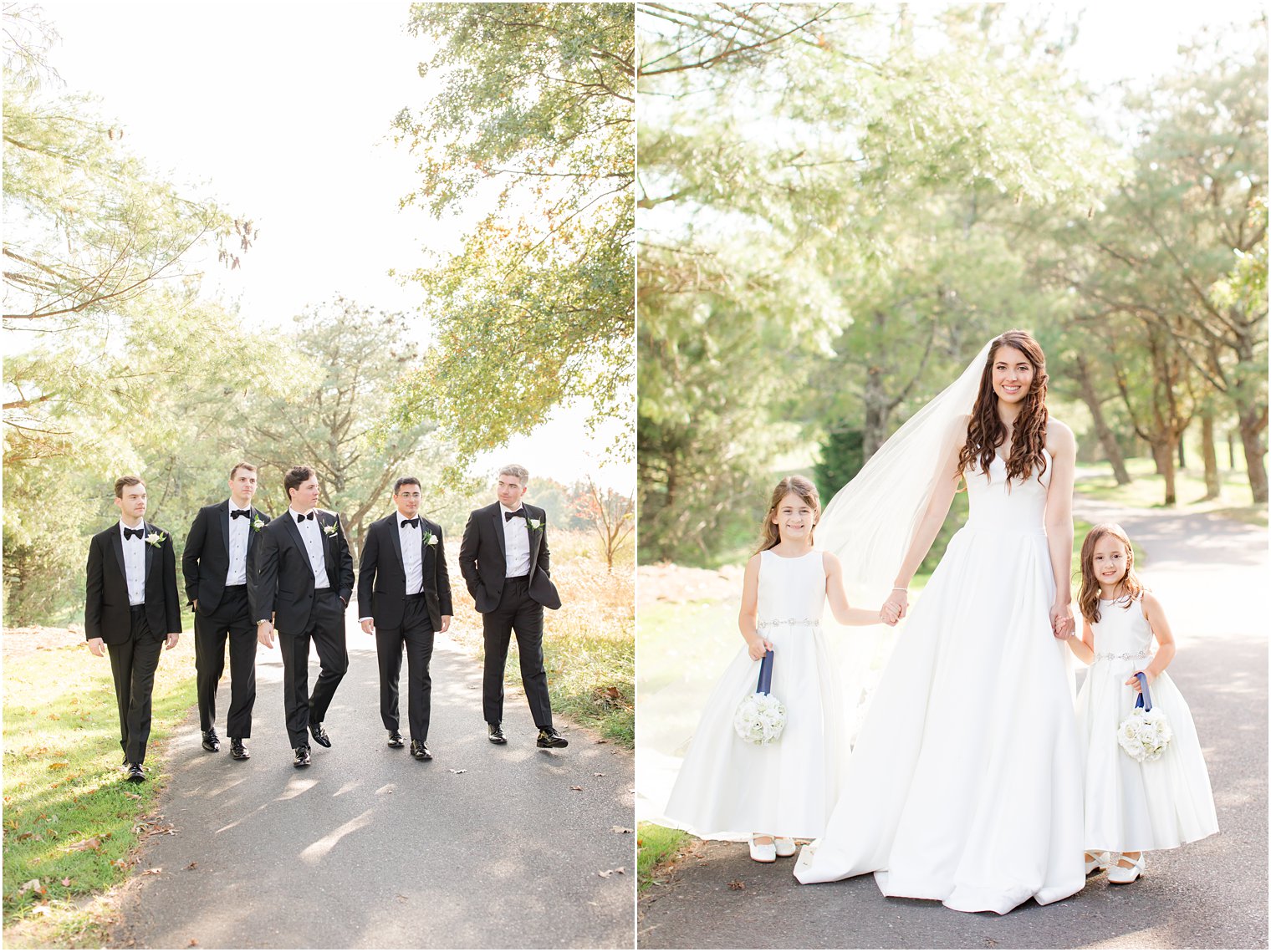 bride stands with flower girls in Farmingdale NJ