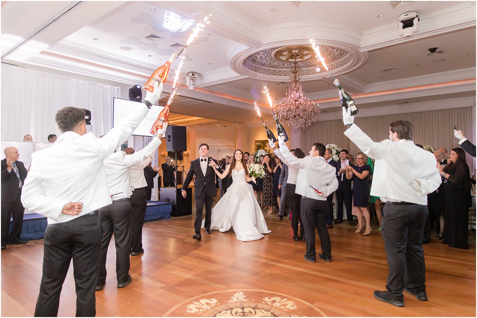 champagne sparklers during Farmingdale NJ wedding reception