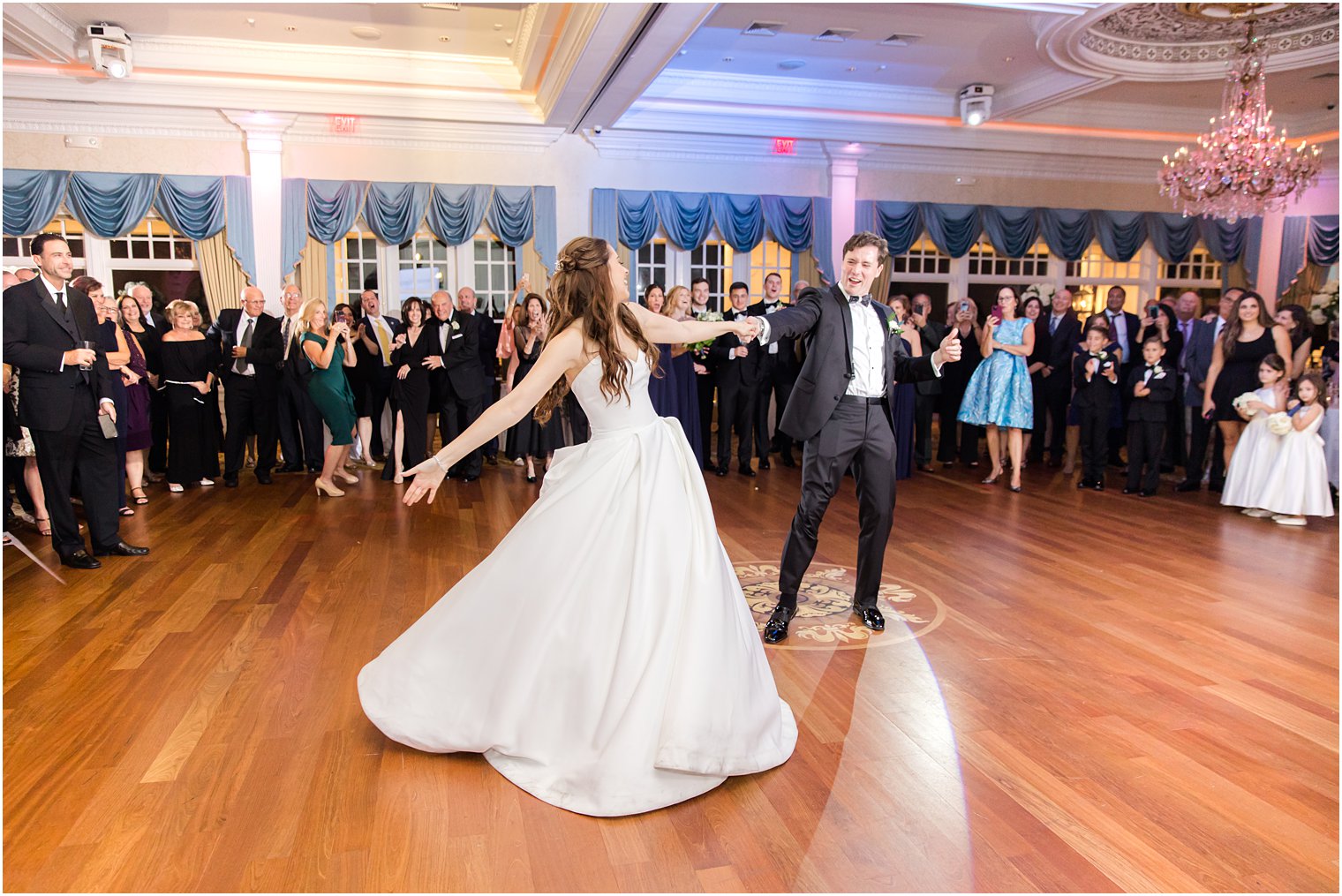 bride and groom have first dance at Farmingdale NJ wedding reception