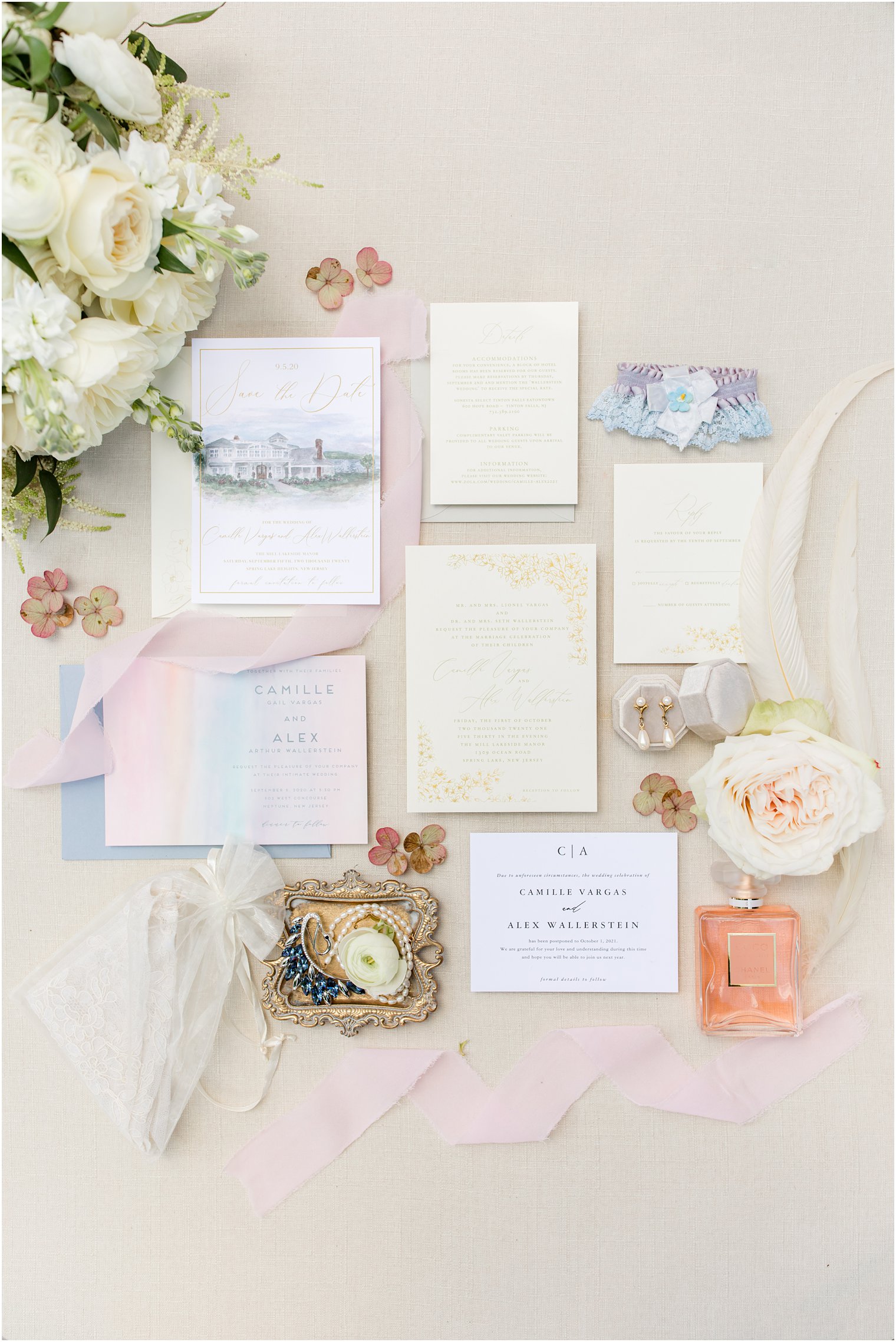invitation suite for NJ wedding day at the Mill Lakeside Manor